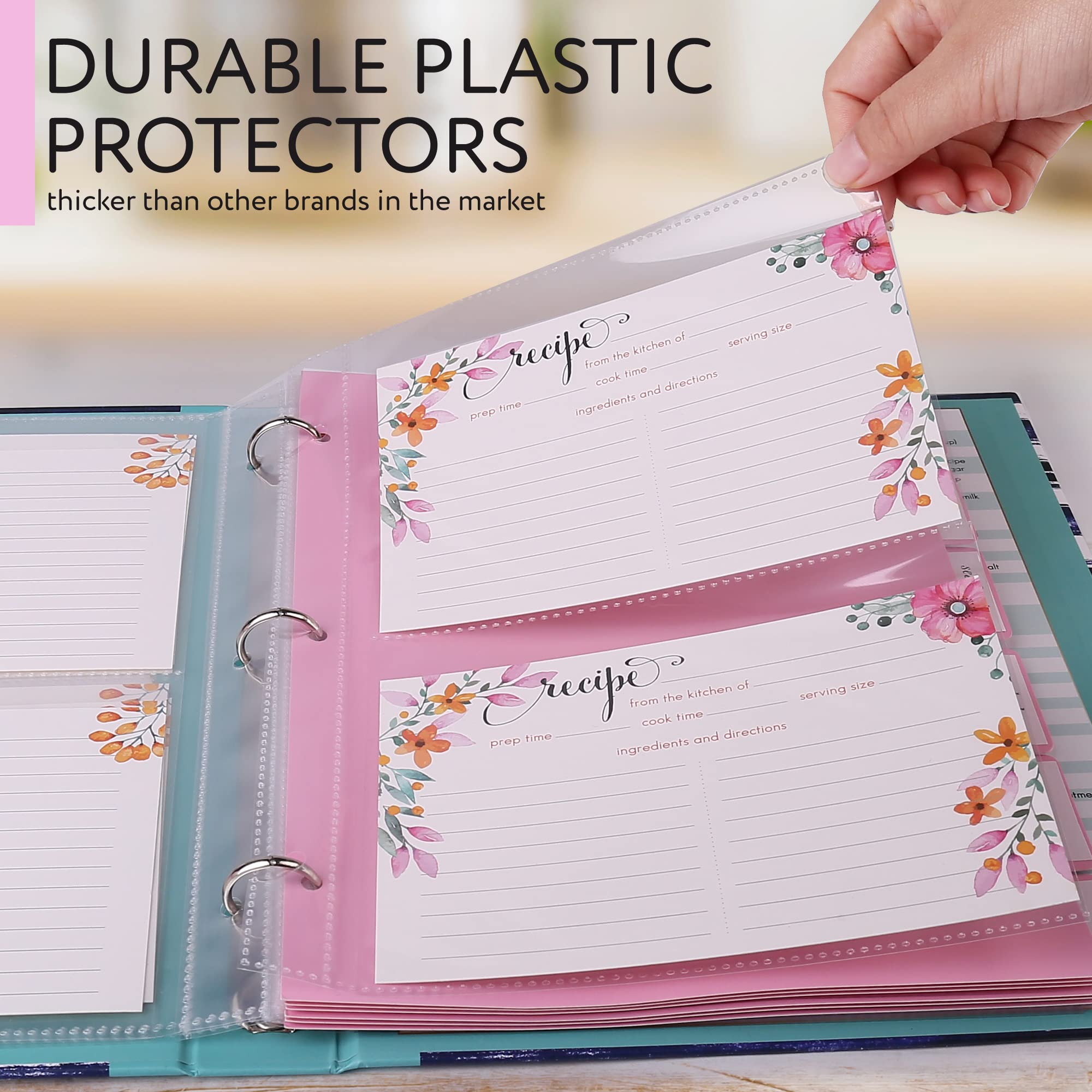LotFancy Recipe Binder, 8.5” x 10”, with 60 Blank Recipe Cards 4x6, 30 Plastic Page Protectors, 3 Tabbed Dividers, 24 Labels - Kitchen Recipe Card Cookbook Binder Organizer Kit