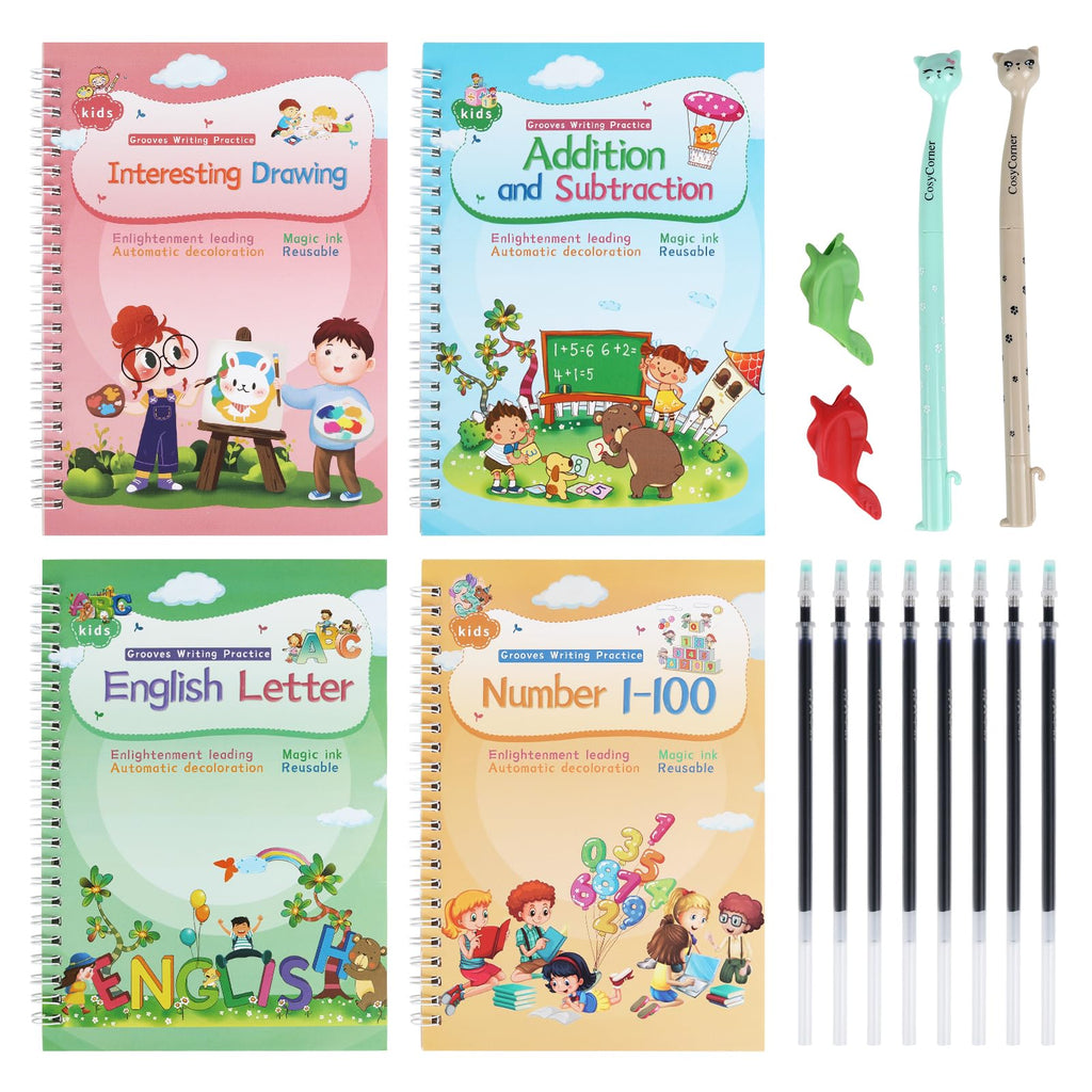 Magical Handwriting Workbooks Handwriting Practice Magic Copybook, Handwriting Aid Magic Pen Reusable Copybook Grooves Template Design for Children