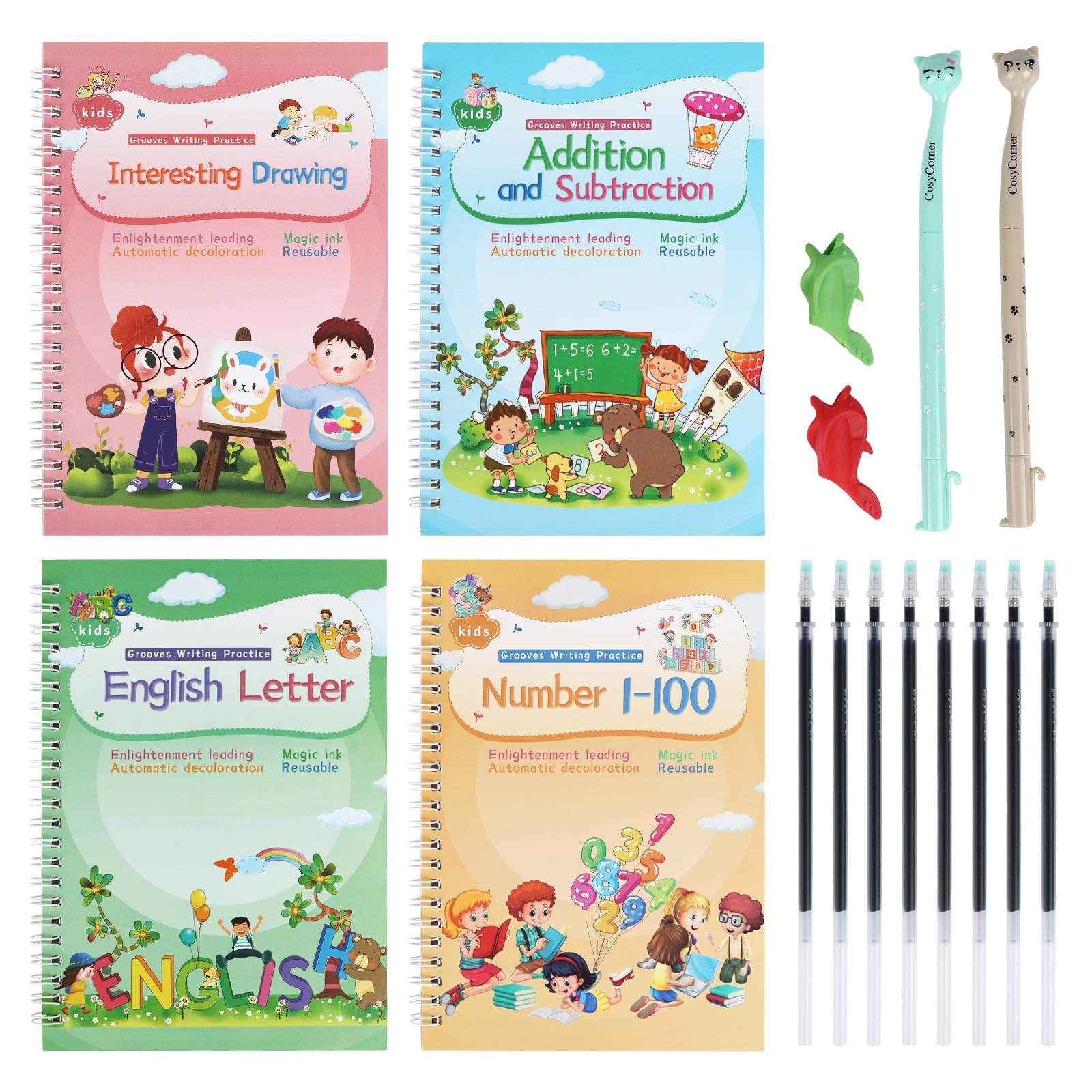 Magical Handwriting Workbooks Handwriting Practice Magic Copybook, Handwriting Aid Magic Pen Reusable Copybook Grooves Template Design for Children