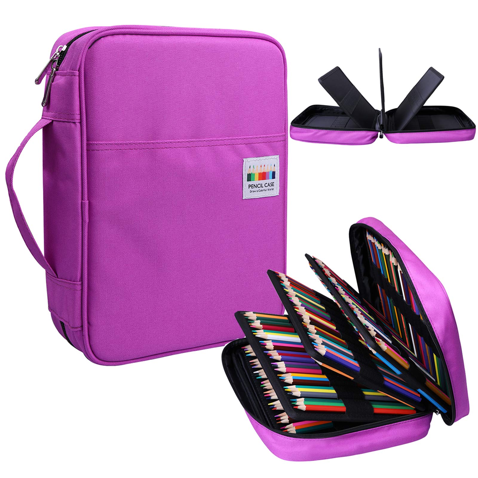 BOMKEE Pencil Case for Adults 220 Slots Colored Pencils Gel Pen Organizer Bag with Zipper for Student Artist Handy Glitter Gel Pens, Refills, Waterproof Coloring Holder Pencils Case(Purple)