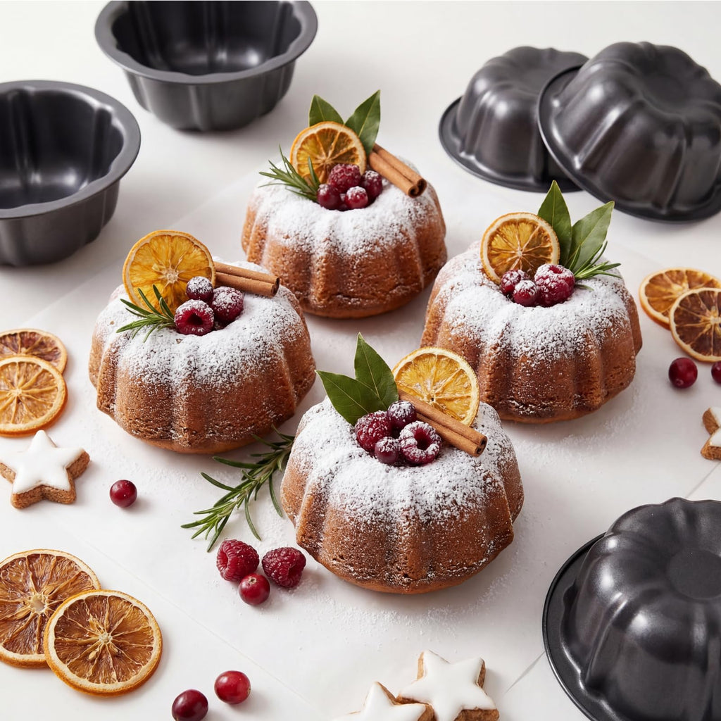 ZENFUN 10 Pcs Mini Flan Molds Pan, 4 Inches Fluted Cake Pan Nonstick, Carbon Steel Mini Flan Molds Pans, Cake Pans Reusable Tube Oven Baking Mold for Cupcake, Bread, Bavarois, Brownie