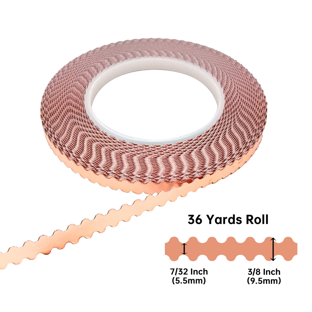 ARTIMUSES Double Edged Scalloped Copper Foil Tape for Stained Glass, DIY Handicrafts, Crafting (Small Scalloped)