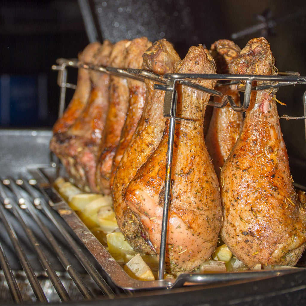 Chicken Leg and Wing Rack for Grill Smoker Oven - Easy to Use 12 Slots Chicken Leg Rack with Drip Tray - High Grade Stainless Steel Chicken Wing Rack Chicken Drumstick Holder for Perfect Cook