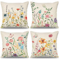Betylifoy Throw Pillow Covers 18x18 Set of 4 Spring Floral Cushion Covers Outdoor Farmhouse Wildflower Butterfly Decorative Pillowcases Linen Cushion Case for Home Bedroom Sofa Patio