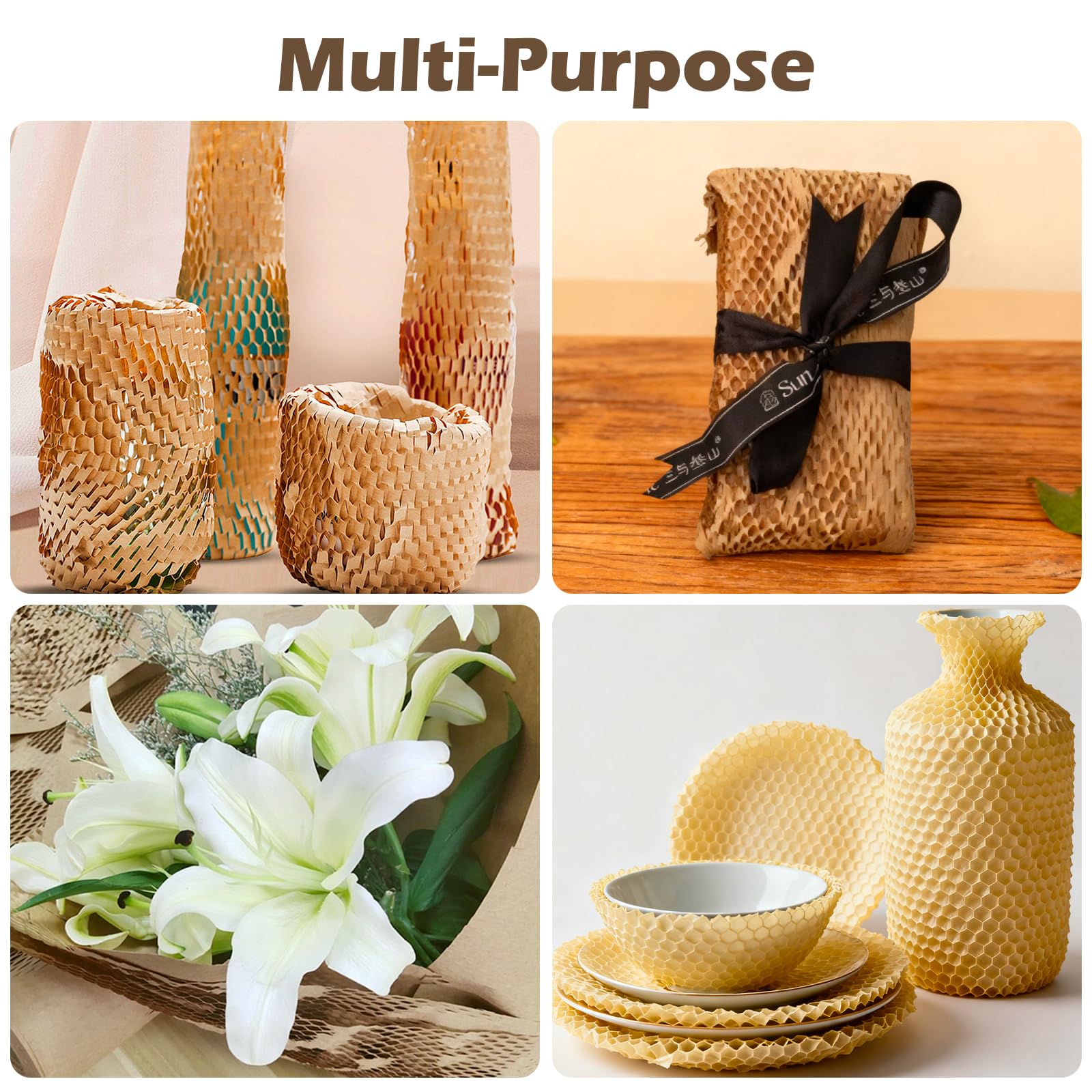 Honeycomb Packing Paper, 15"x230' Recyclable Moving Supplies Bubble Packing Wrap Alternative for Moving Shipping Packaging, Protective Cushioning Wrap Roll with 36 Fragile Sticker Labels