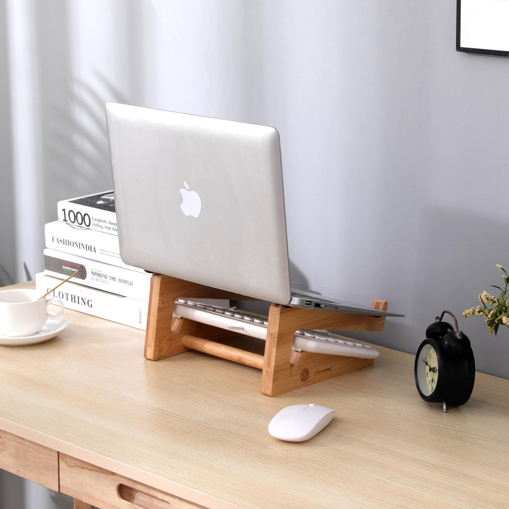Nuvograin Wooden Vertical Laptop Stand for Desk, Bamboo Laptop Holder Compatible with MacBook Air Pro/Dell XPS/Surface Pro/HP/Pixelbook/Lenovo, More 13-15.6 Inch Laptops