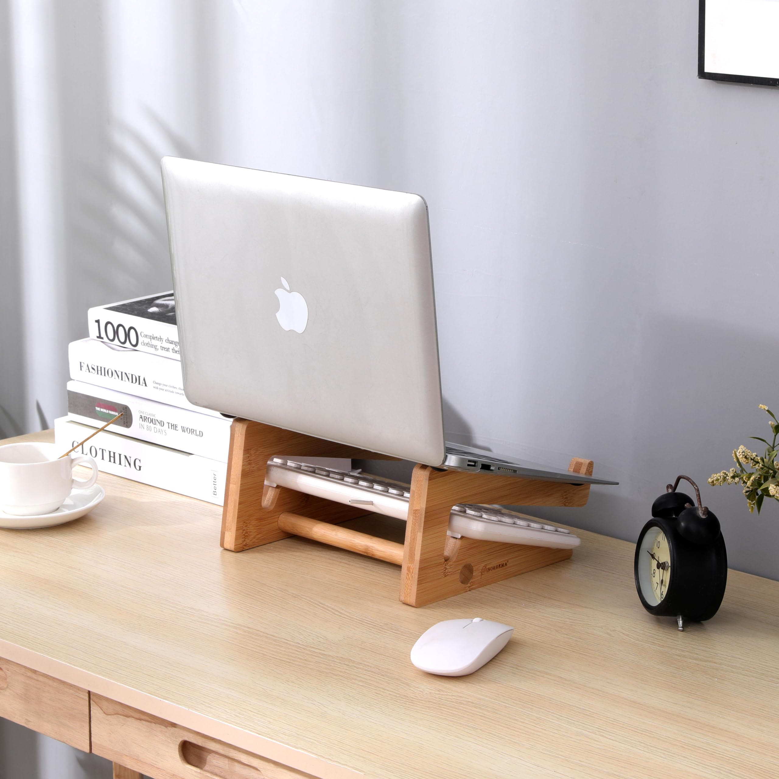 Nuvograin Wooden Vertical Laptop Stand for Desk, Bamboo Laptop Holder Compatible with MacBook Air Pro/Dell XPS/Surface Pro/HP/Pixelbook/Lenovo, More 13-15.6 Inch Laptops