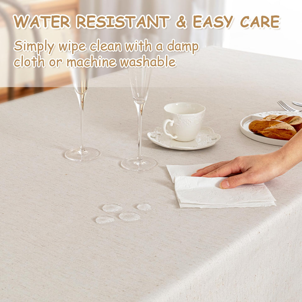 MYSKY HOME Faux Linen Table Cloth Nappe Table Rectangulaire 60x84 Inch, Boho Tablecloth Dustproof Table Cover for Kitchen Party Holiday Christmas Wedding Banquet, Beige with Beige Tassels
