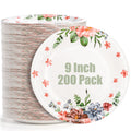 yarlung 200 Pack 9 Inch Disposable Paper Plates, Soak Proof Light Dinner Paper Plates Bulk Floral Printed Disposable Plates for Lunch, Salads, Parties Picnics and Everyday Use, Cut Resistant