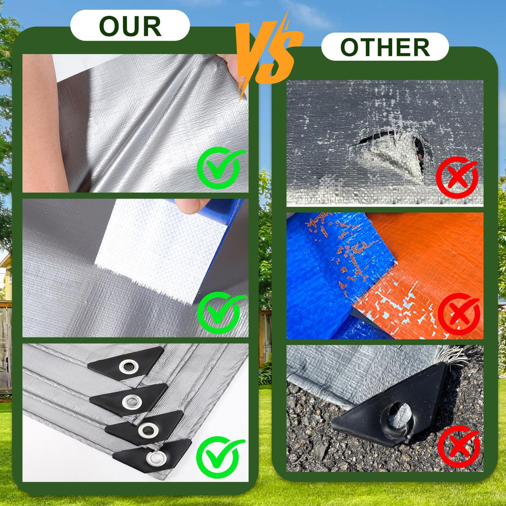 Silver Waterproof Tarpaulin-16 mil Heavy Duty Waterproof Tarpaulin,Multi-Purpose Protective Cover,UV and Tear Resistant,Outdoor Tarpaulin for Camping,Pool,car,Garden