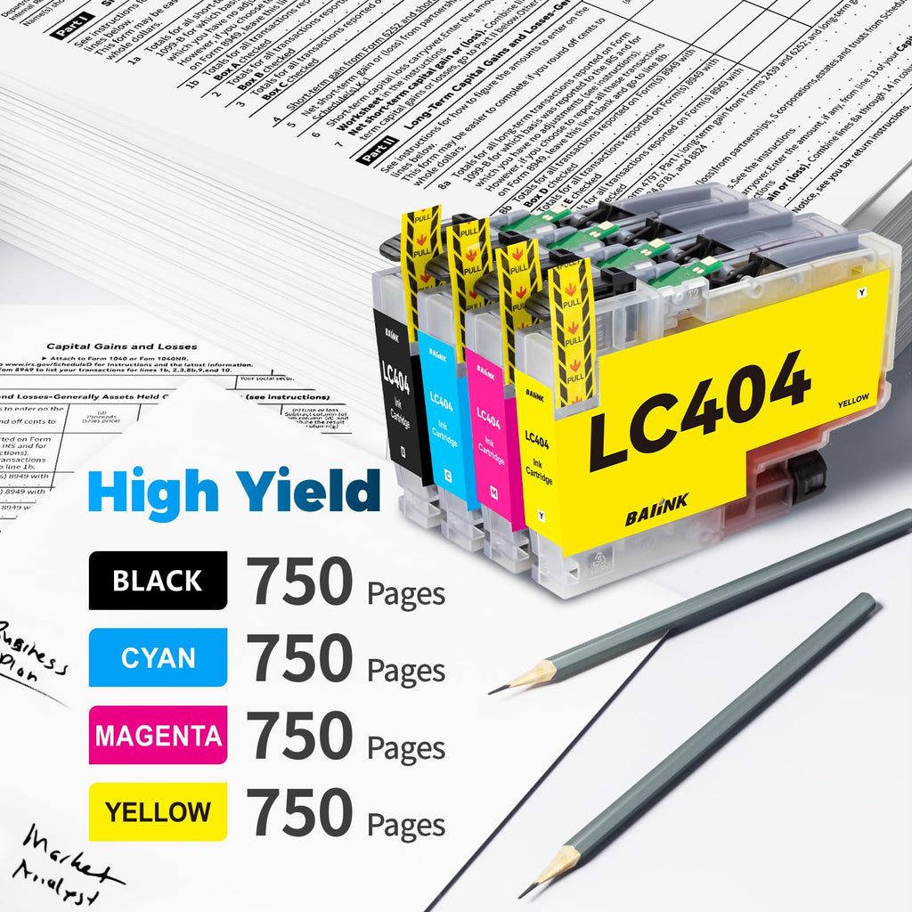 BAIINK LC404 Ink Cartridges Replacement for Brother Ink Cartridges LC404 LC-404 LC404XL Compatible with Brother MFC-J1205W MFC-J1215W MFC-J1205W XL Printer (4 Pack, Black Cyan Magenta Yellow)