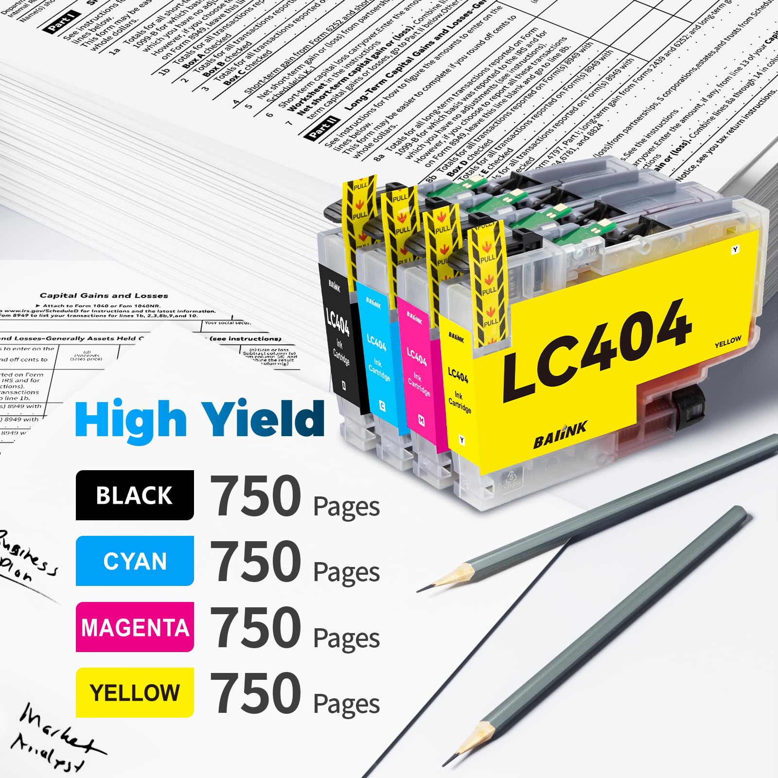 BAIINK LC404 Ink Cartridges Replacement for Brother Ink Cartridges LC404 LC-404 LC404XL Compatible with Brother MFC-J1205W MFC-J1215W MFC-J1205W XL Printer (4 Pack, Black Cyan Magenta Yellow)