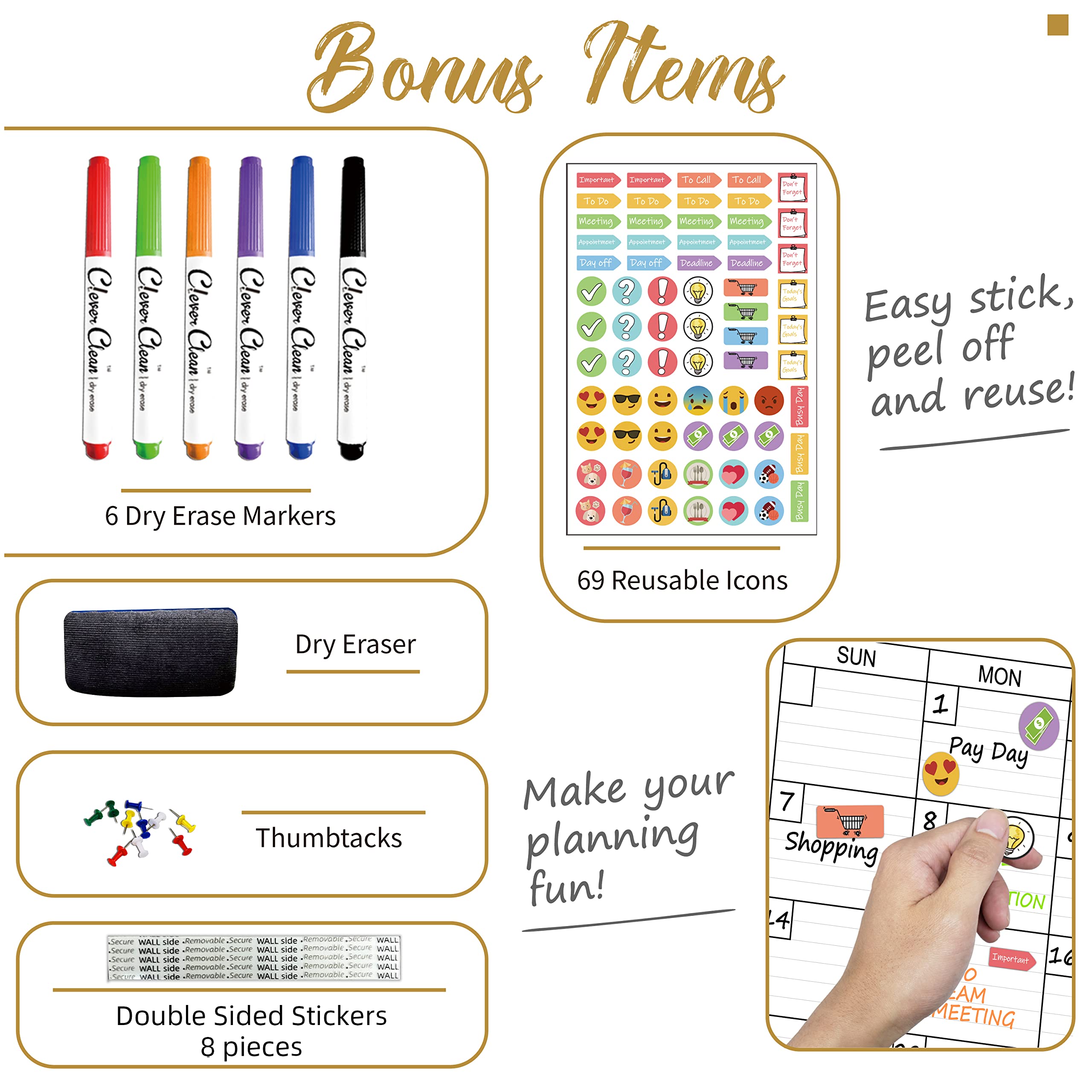 Large Dry Erase Wall Calendar - 24"x 36" Undated Monthly Calendar for Home, Office, Classroom - Reusable Laminated Task Organizer