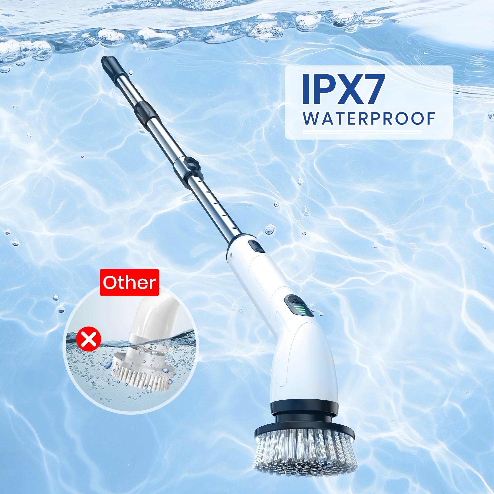 Keimi Electric Spin Scrubber, New Full-Body IPX7 Waterproof Cordless Bathroom Scrubber with 8 Replaceable Heads, Upgraded Extension Handle, Shower Cleaning Brush for Bathtub, Tile, Floor, Black