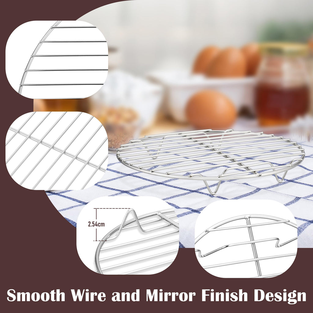 Round Cooling Rack, HaSteeL 3 Pcs Stainless Steel Steaming Roasting Grilling Baking Racks, Non-stick Wire Rack for Air Fryer, Pressure Cooker, Non-toxic & Rust Free, Oven & Dishwasher Safe -19/23/27cm