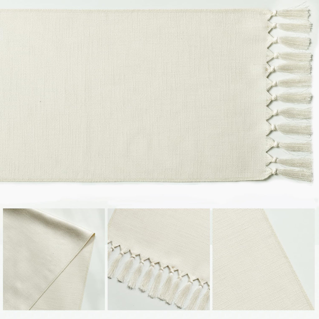 Artoid Mode Beige Tassel Table Runner, Boho Linen Blend Rustic Farmhouse Style Kitchen Table Decoration Holiday Wedding Party Dinning Decor 13x90 Inch