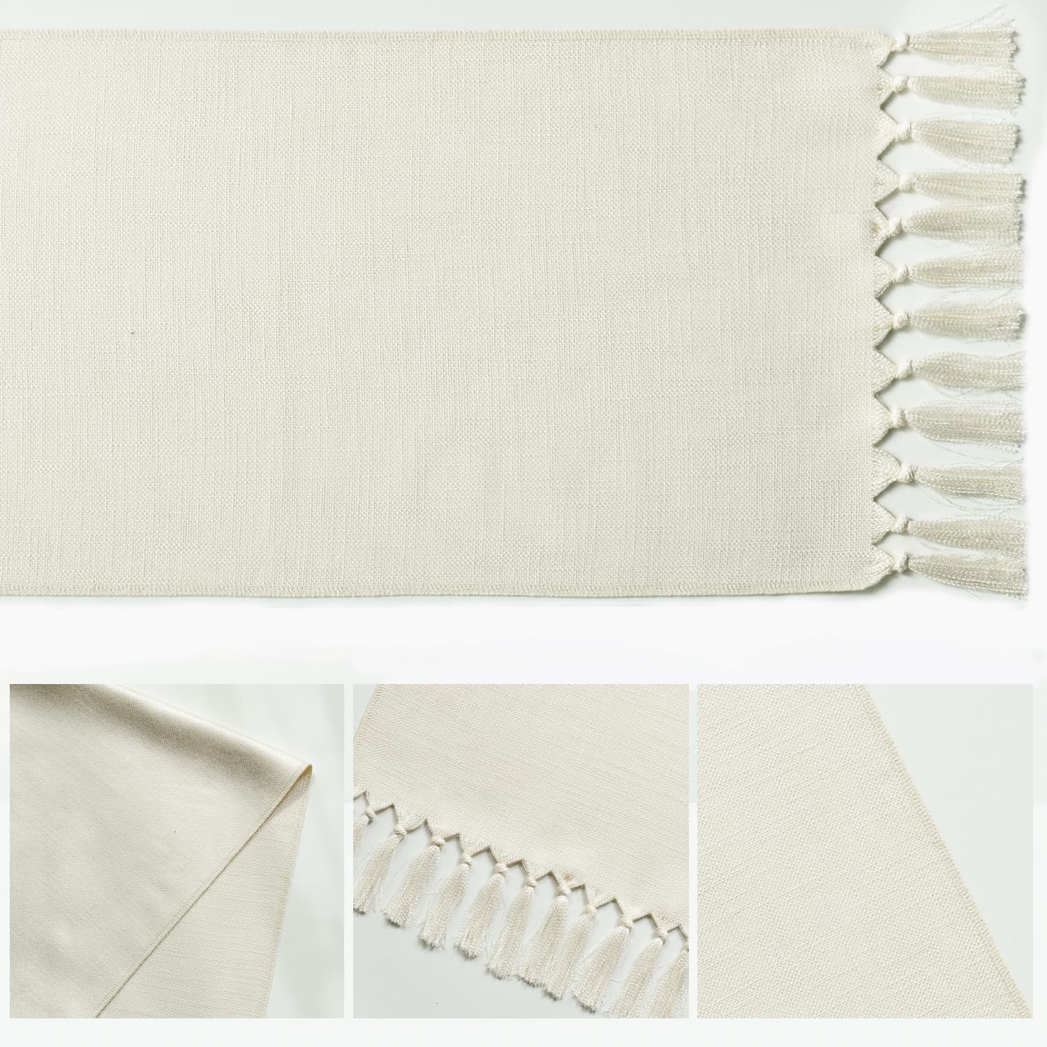 Artoid Mode Beige Tassel Table Runner, Boho Linen Blend Rustic Farmhouse Style Kitchen Table Decoration Holiday Wedding Party Dinning Decor 13x90 Inch