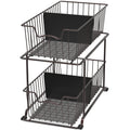 Simple Houseware 2 Tier Pull Out Cabinet Wire Basket Drawer Organizer for Under Sink, Kitchen, and Bathroom, Brown