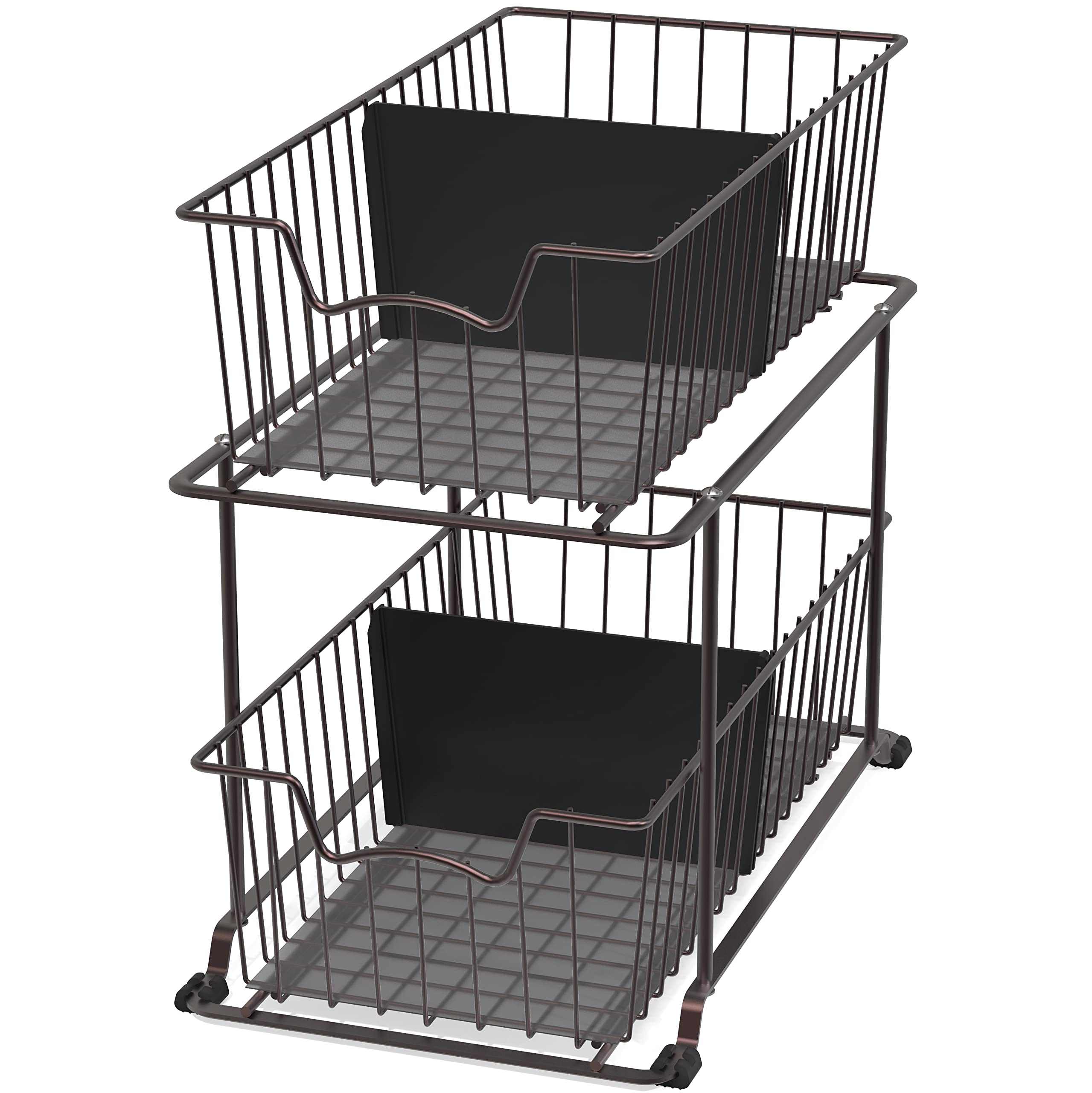 Simple Houseware 2 Tier Pull Out Cabinet Wire Basket Drawer Organizer for Under Sink, Kitchen, and Bathroom, Brown