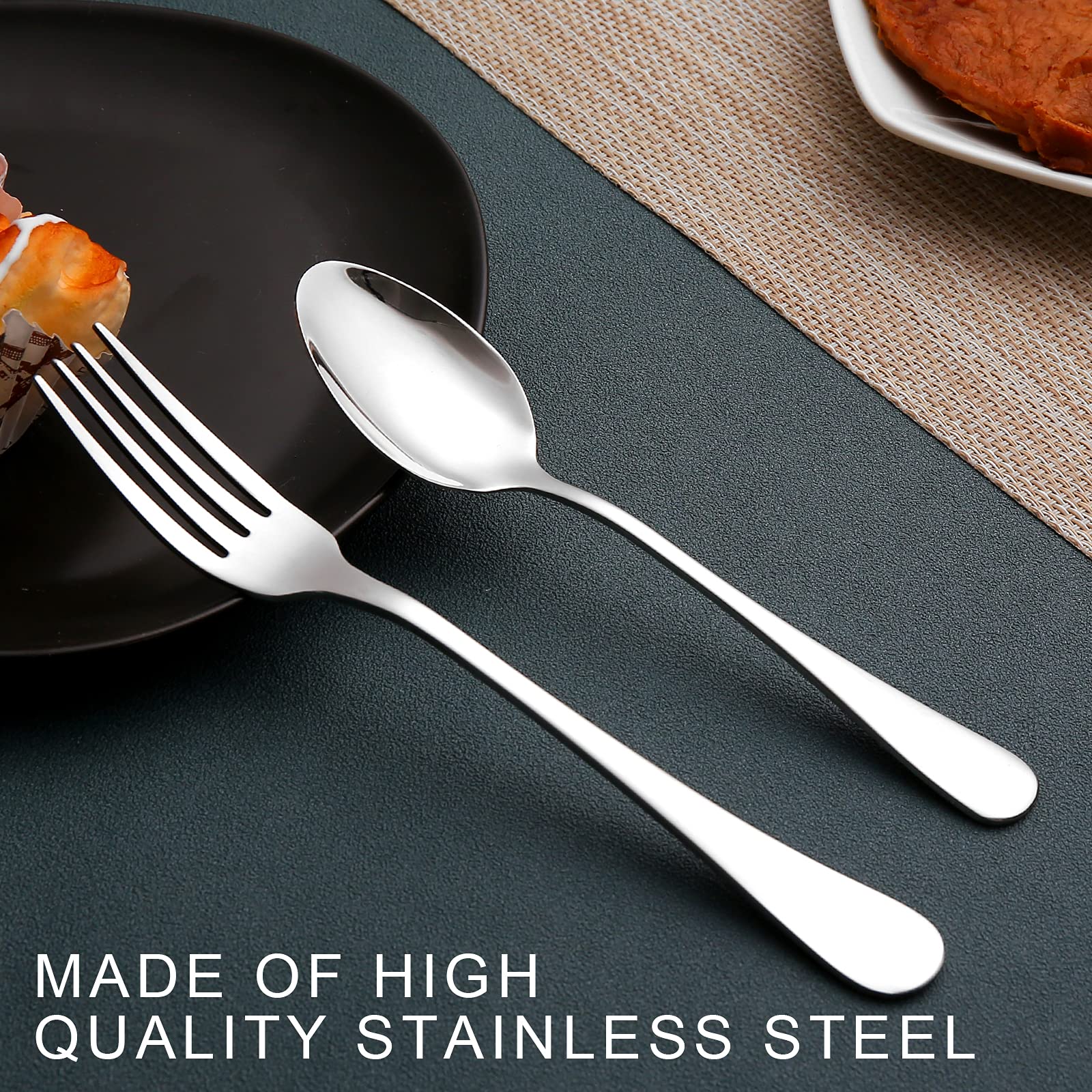 Set of 12, Stainless Steel Dinner Forks and Spoons Silverware Set, Heavy-Duty Dinner Forks (8 Inch) and Spoons(6.7 Inch) Cutlery Set, Dishwasher Safe (Silver)