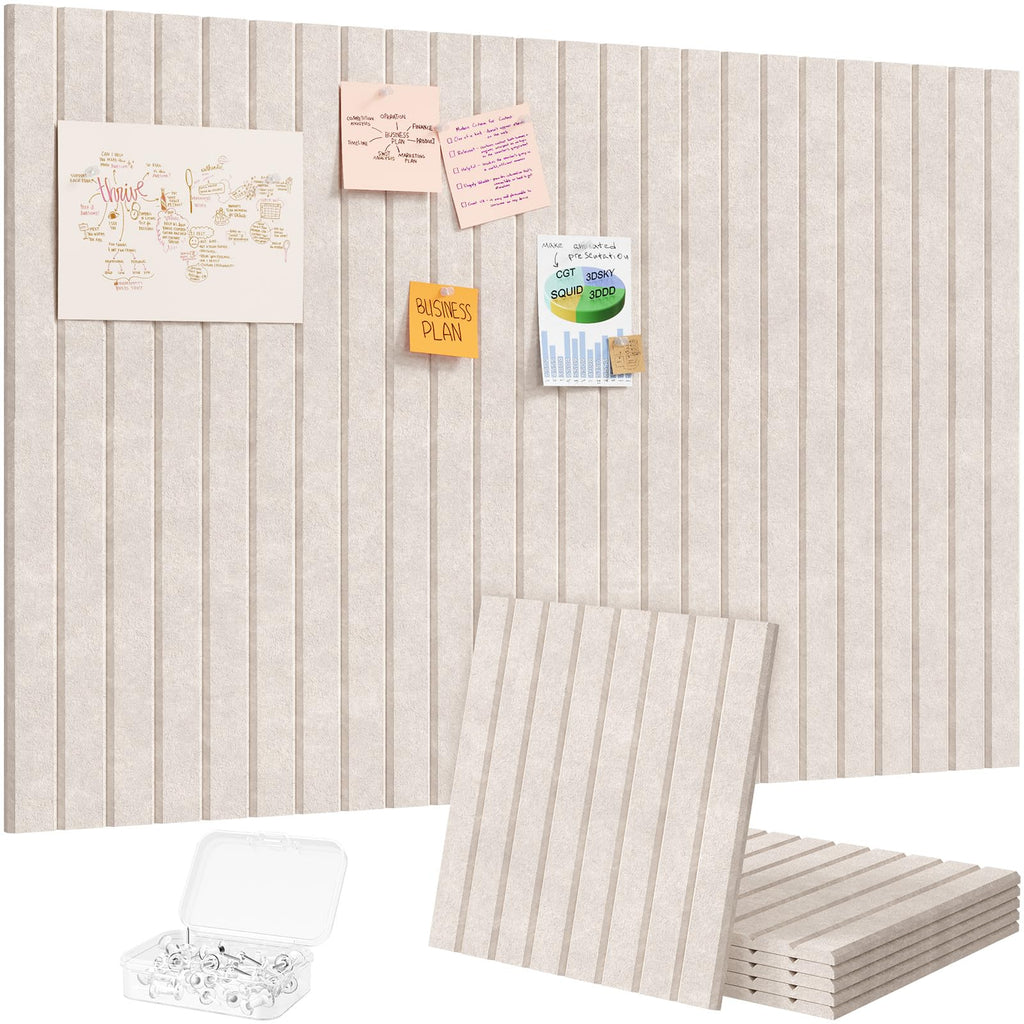 Lifewit 36"x 24" Felt Bulletin Board with Self-Adhesive, 6 Pack Cork Board Alternative for Walls, Large Pin Board Vision Board Message Board with 30 Pushpins for Office Decor, Beige Stripe