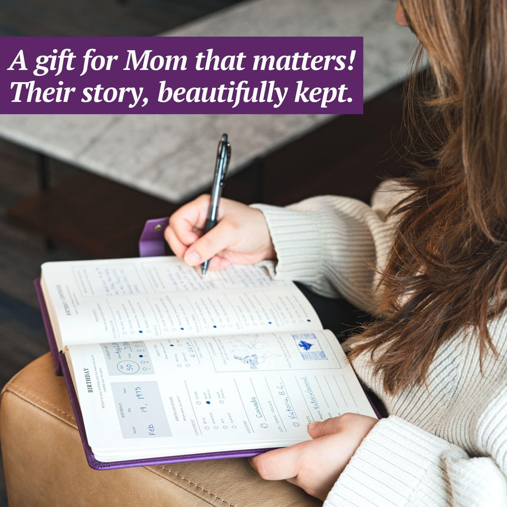 Jamsify Studios 4-in-1 Mom’s Story Activity Journal (Hardcover) – 500+ Prompt Vegan Leather Activity Book with Prompts, Stories, and Games – Family Keepsake for a Mother’s Life Memories – B5 Size, 200+ Pages – Life Story Memory Book with Guided Questions