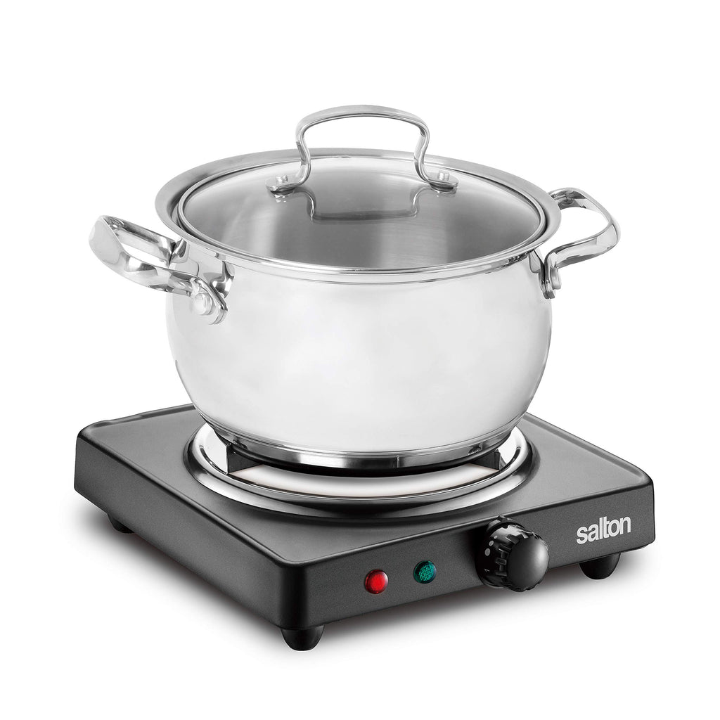 Salton Single Coil Portable Electric Cooktop | 1000 Watts | Lightweight & Compact | Variable Temperature Control | Perfect for Dorms, Offices, Camping | Black | 100% Canadian-owned & operated