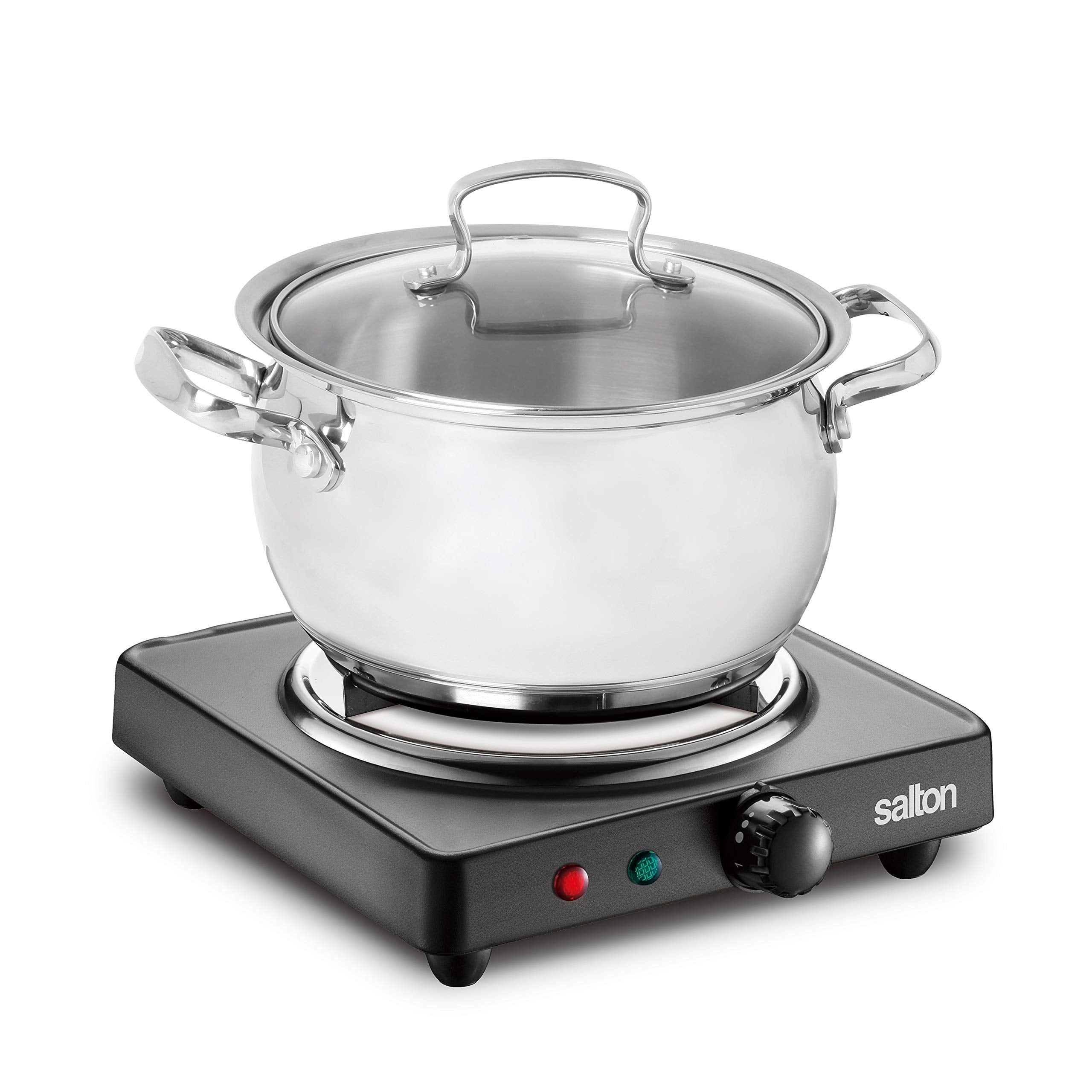 Salton Single Coil Portable Electric Cooktop | 1000 Watts | Lightweight & Compact | Variable Temperature Control | Perfect for Dorms, Offices, Camping | Black | 100% Canadian-owned & operated