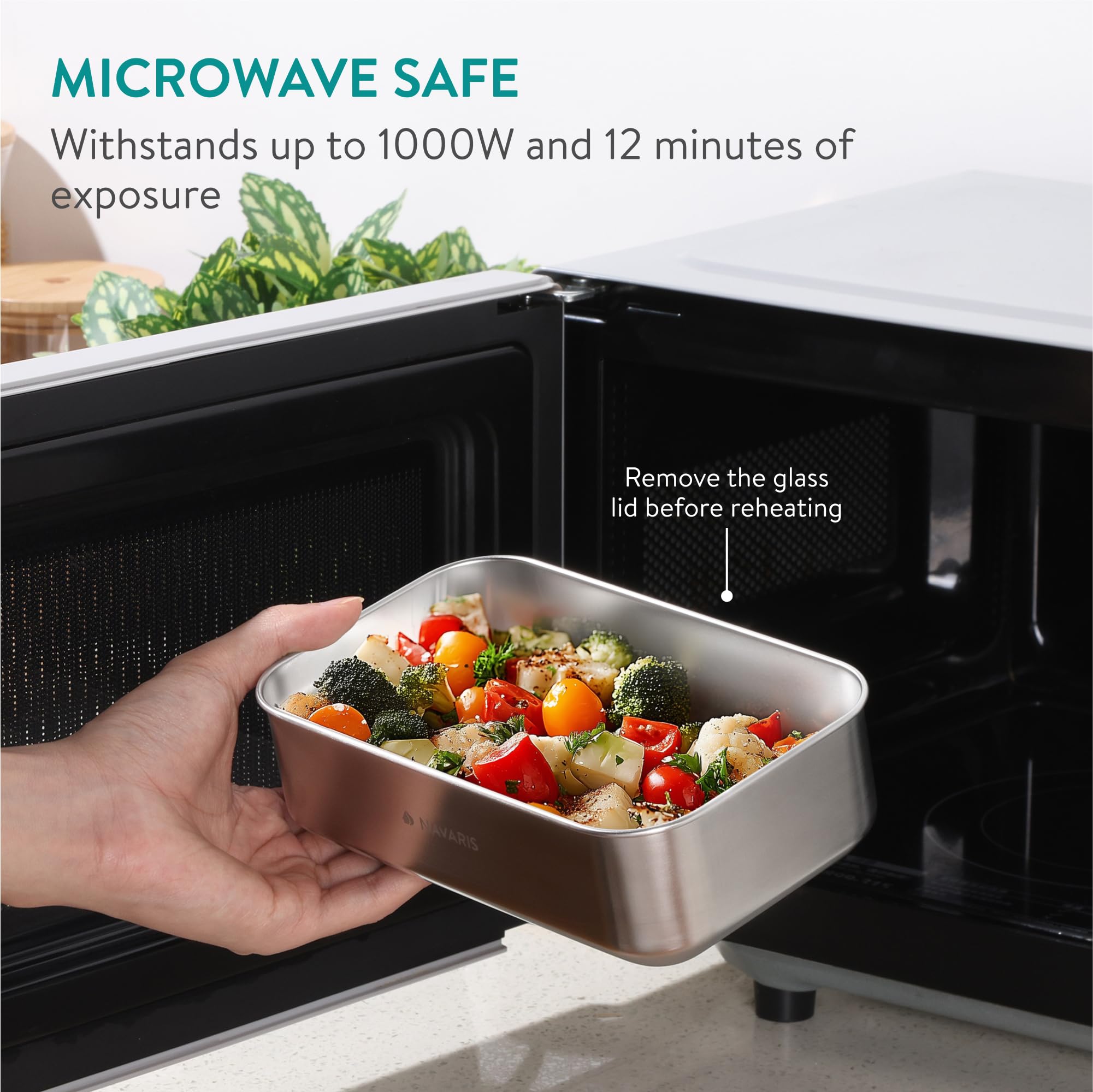 Navaris Microwave-Safe Steel Lunch Box - Microwavable & Reusable Stainless Steel Bento Box - Light & Durable - Lunch or Snack Container Bento Box and Food Storage - Set of 2 Brown