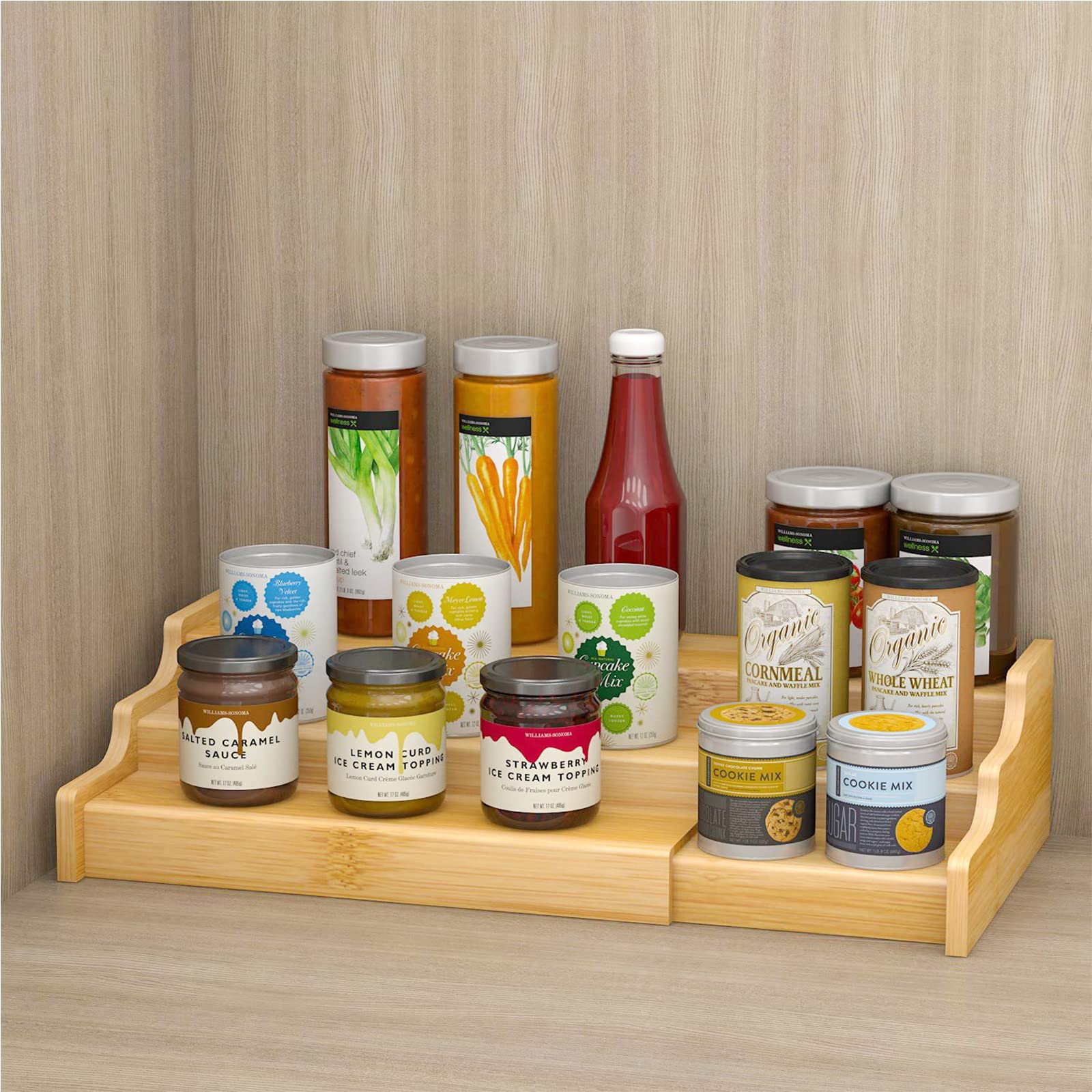 EATAKWARD Spice Rack Organizer, 3 Tier Expandable Spice Holder Kitchen Cabinet Spice Organizer Natural and Solid Bamboo Step Shelf Organizer SpiceTray Set for Cupboard, Countertop, Pantry