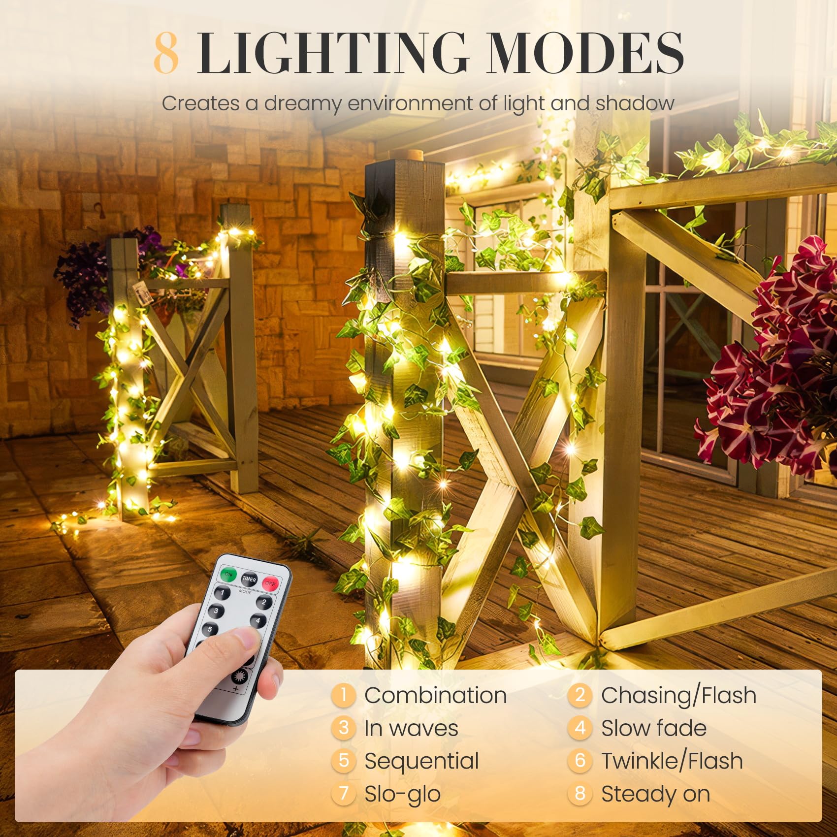KASZOO 33ft 100 LED Vine with Fairy Lights with Remote - Fake Vines String Lights Battery/USB Operated, Ivy Garland, Leaf Lights for Bedroom Garden Party Wall Room Decor