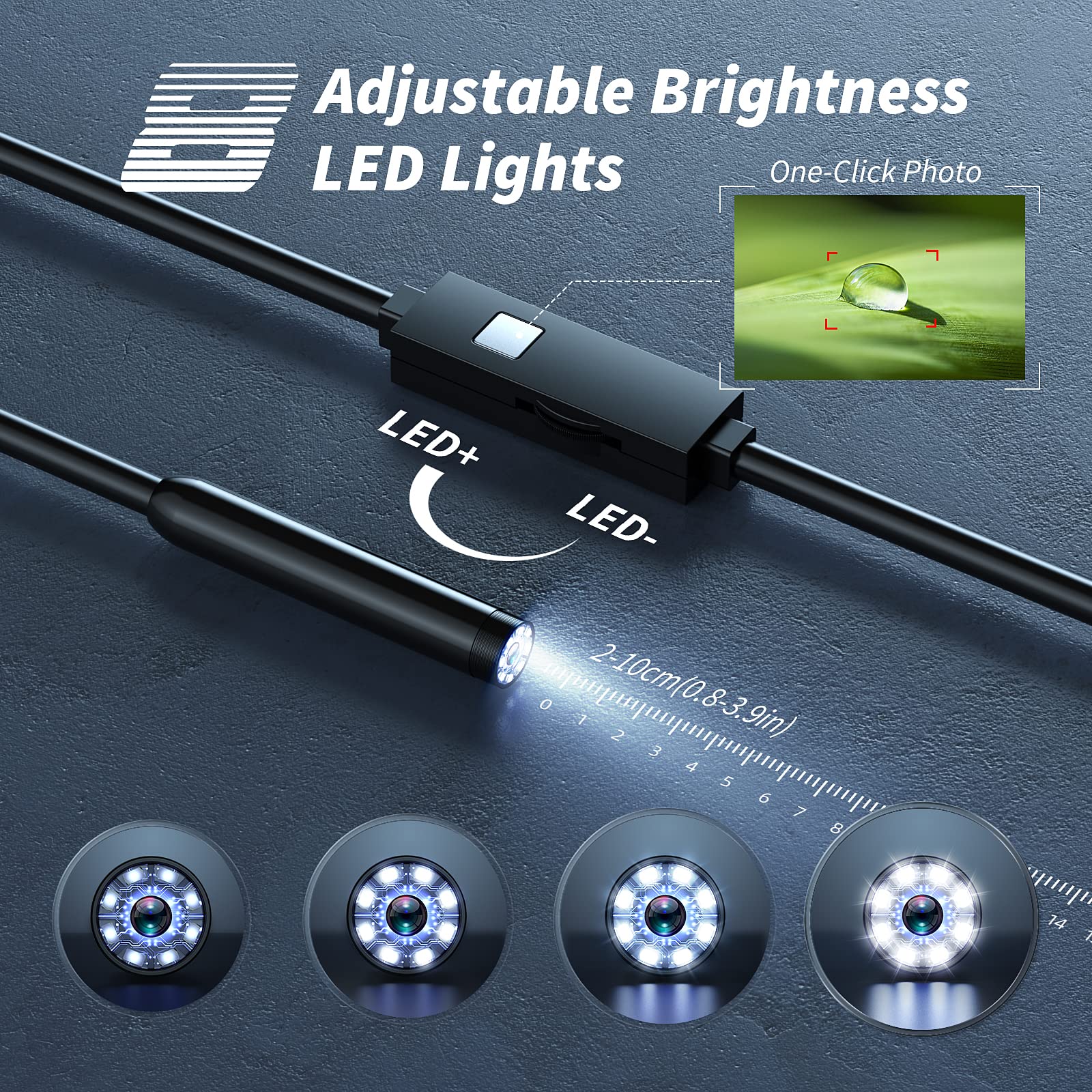 Kinpthy Endoscope Camera with Light,1920P HD Borescope Tools with 8 Adjustable LED Lights, Endoscope with Semi-Rigid Snake Camera, Inspection Borescope for iOS and Android-16.4ft Single Lens