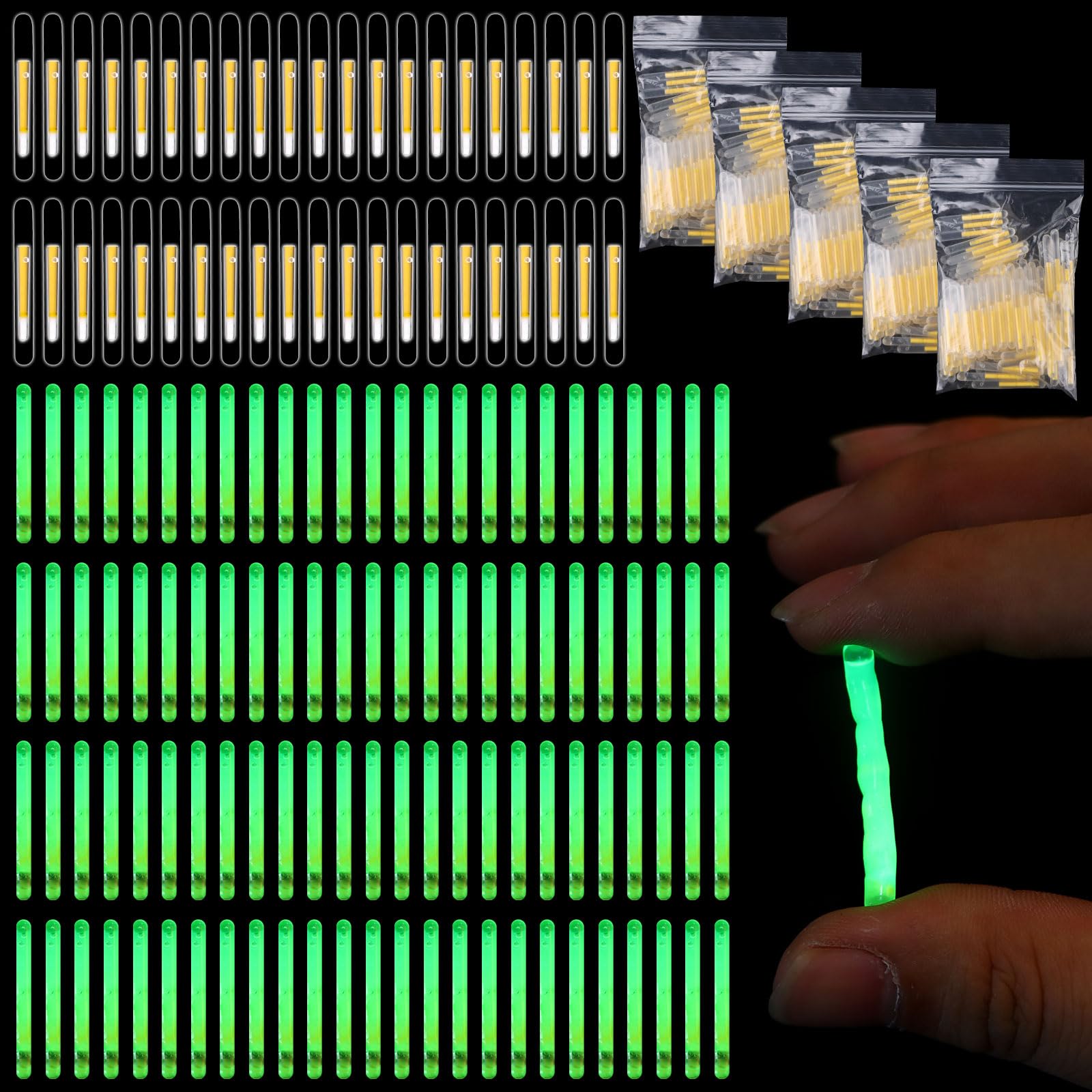 200 Pcs Fishing Glow Sticks Bulk for Bobbers 1.5 Inch Mini Glow Sticks Night Fishing Glow Stick Rod Tip Glow Sticks Underwater Light Stick for Rave Easter Halloween Christmas New Year Party Decor