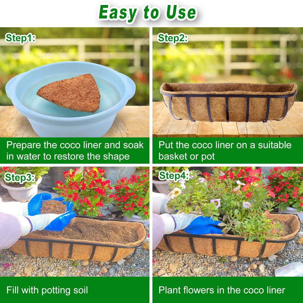 Remiawy Coco Liners for Planters 30 Inch, 2 Packs Natural Coconut Fiber Coir Flower Basket Window Box Liners, Trough Planter Insert for Outdoor Plant Large Pots Garden Fence Decoration