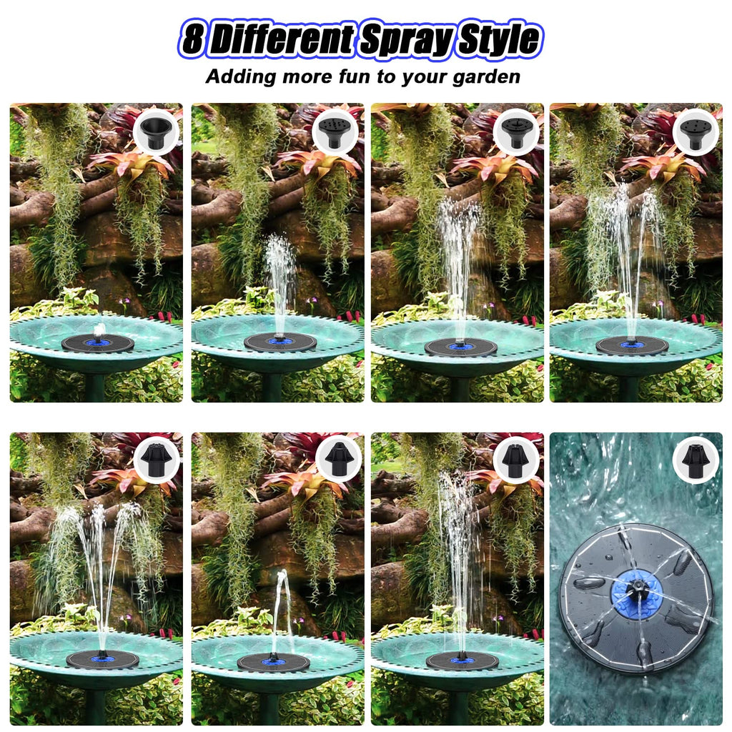 SZMP Solar Fountain Upgrade, 3.5W Solar Powered Bird Bath Fountains with Flower, Outdoor Water Feature Solar Fountain Pump with 7-in-1 Nozzles, 4 Fixed Pipes for Humingbirds, Birdbath, and Garden