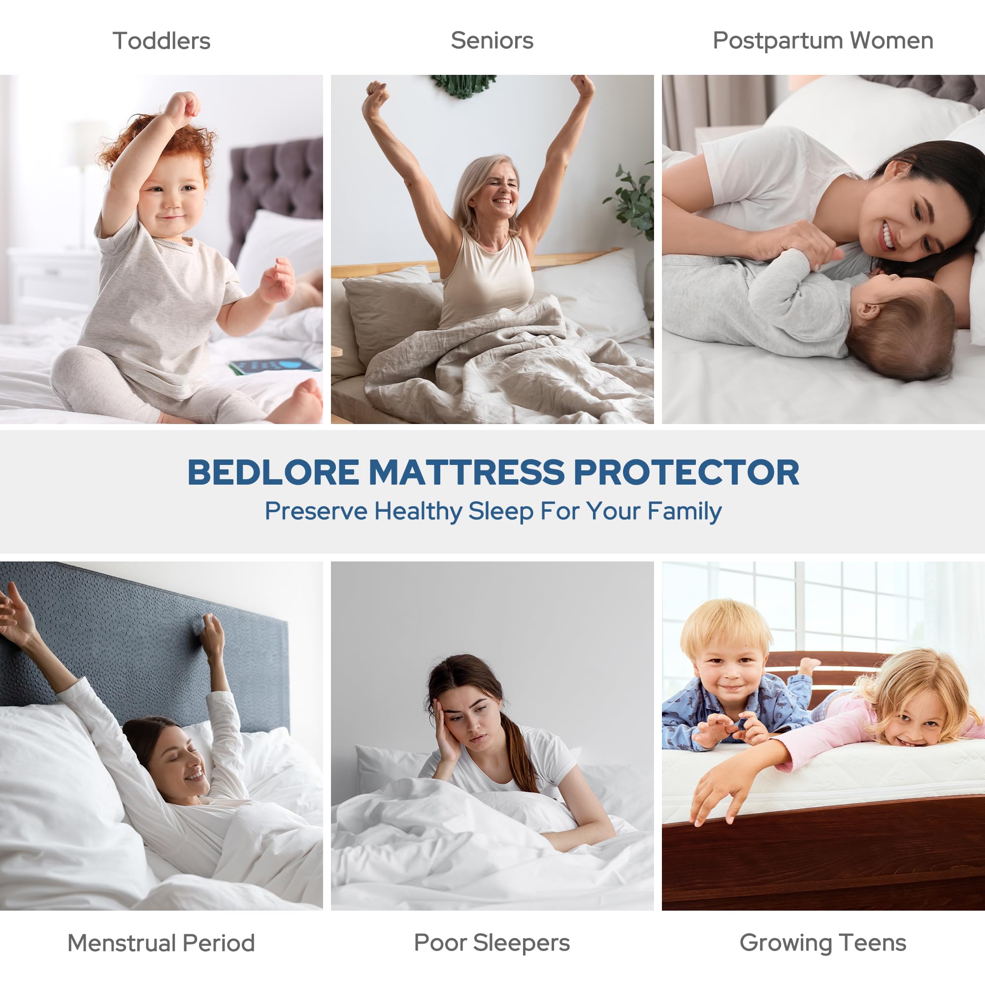 BEDLORE Waterproof Mattress Protector, Queen Size Mattress Pad Noiseless with Deep Pocket 6"-21" Depth, Soft & Breathable Dirt-Proof Bed Mattress Cover Washable for Home, Bedroom, Hotel (Gray)