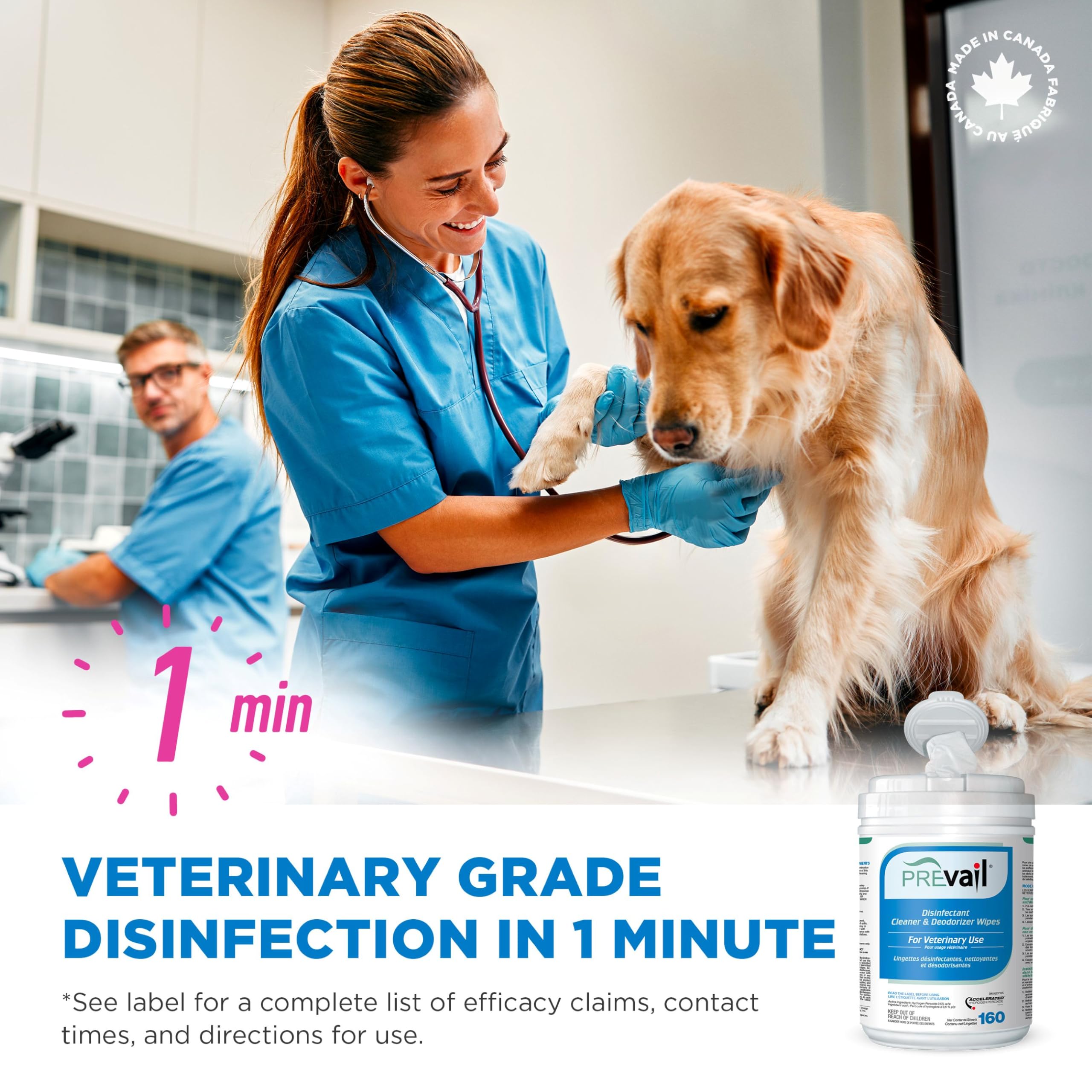 Prevail One-Step Disinfectant Cleaner & Deodorizer Wipes for Veterinary Use, Animal Shelters, Pet Foster Homes, Kennels, Litter Boxes, 160-Wipes, 1-Canister