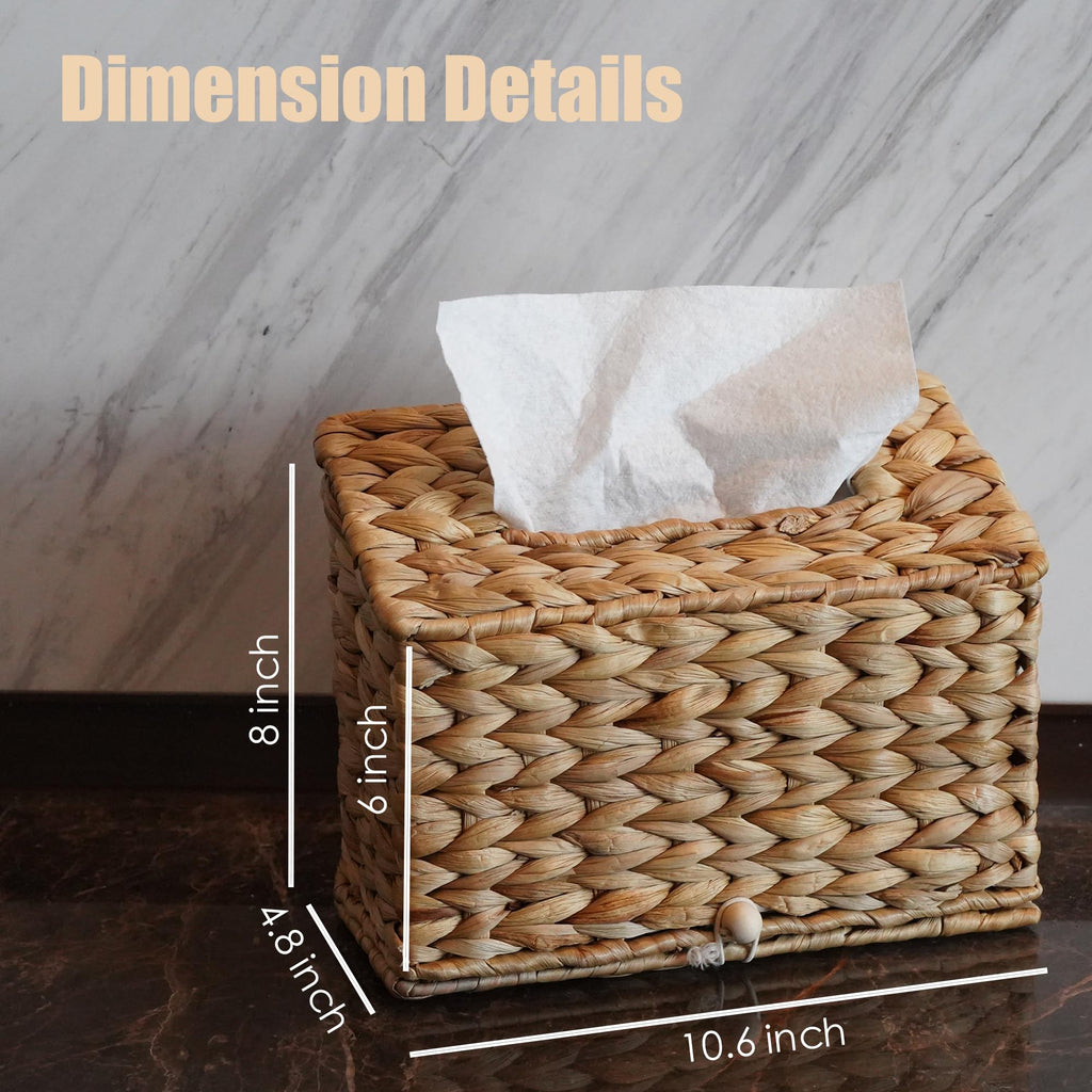 Water Hyacinth Hand Towels Box Cover for Kleenex Disposable Paper Hand Towels, Handwoven Towel Holder, Wicker Tissue Box Cover for Bathroom, Bedroom, Office, Tabletop, Kitchen