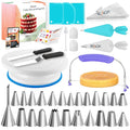 RFAQK 65 PCs Cake Decorating Kit Set with Cake Turntable-Cake leveler-24 Numbered Piping Tips with Pattern Chart & EBook- Straight & Offset Spatula-30 Piping Bags- 3 Scraper Set & Baking Supplies