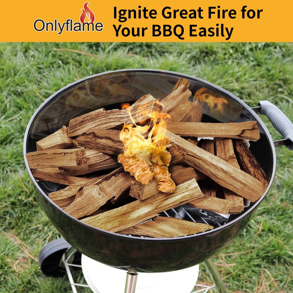 Onlyflame 50 pcs Wax Wood Silk Roll - 100% Natural Charcoal Fire Starters for Fireplace, Wood Stove, Campfires, Fire Pit, BBQ, Chimney, Pizza Oven - Charcoal Starters for Indoor/Outdoor Use