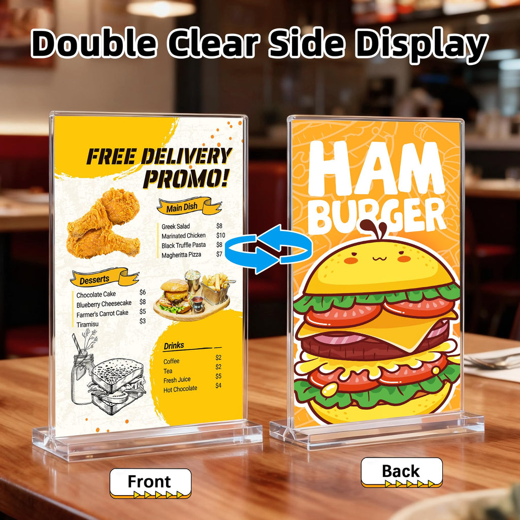 Acrylic Sign Holder 4x6, 10 Pack Vertical Clear Table Menu Display, Double Sided Table Top Picture Frame Plastic Stand, Suitable for Restaurants, Office, Store, Fair