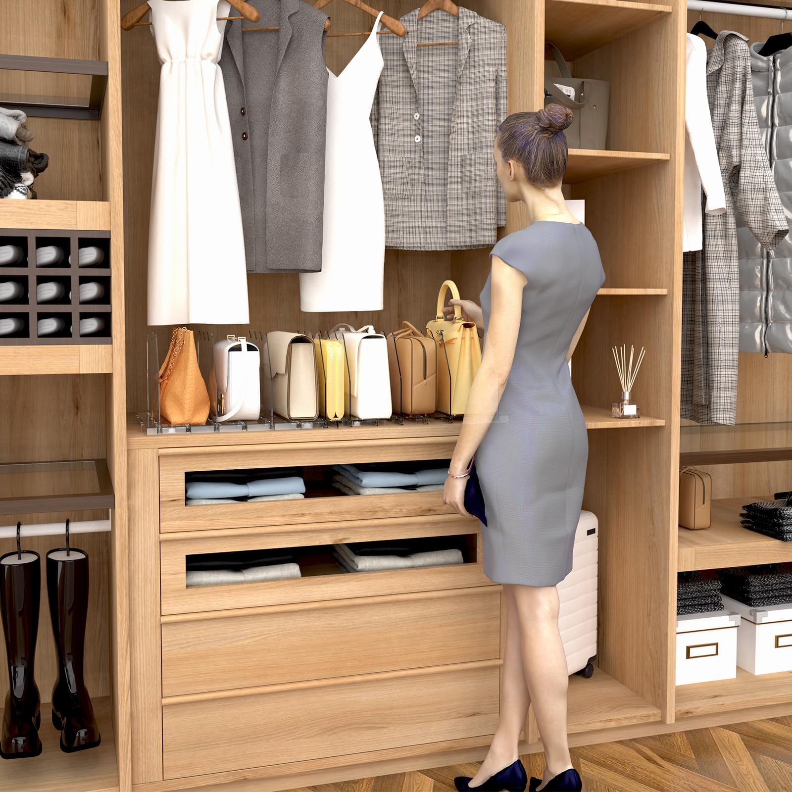 SPACEKEEPER Adjustable Shelf Divider for Closet, Clear Purse Organizers for Closet Acrylic Handbag Separators Storage Organizer Bookshelf Separator Dividers in Bedroom, Office