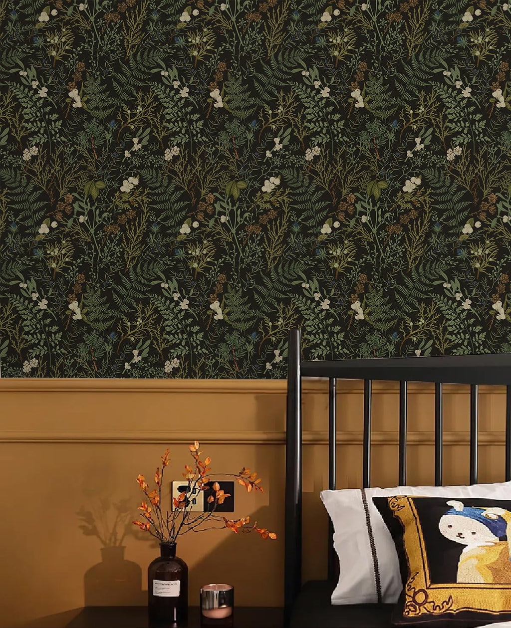 Dark Green Fern Botanical Shelf Liner Contact Paper Self Adhesive Vinyl Botanical Drawer Liner Wall Paper for Kitchen Cabinets Dresser Dollhouse Walls Arts Crafts Decal 17.5X117 Inches