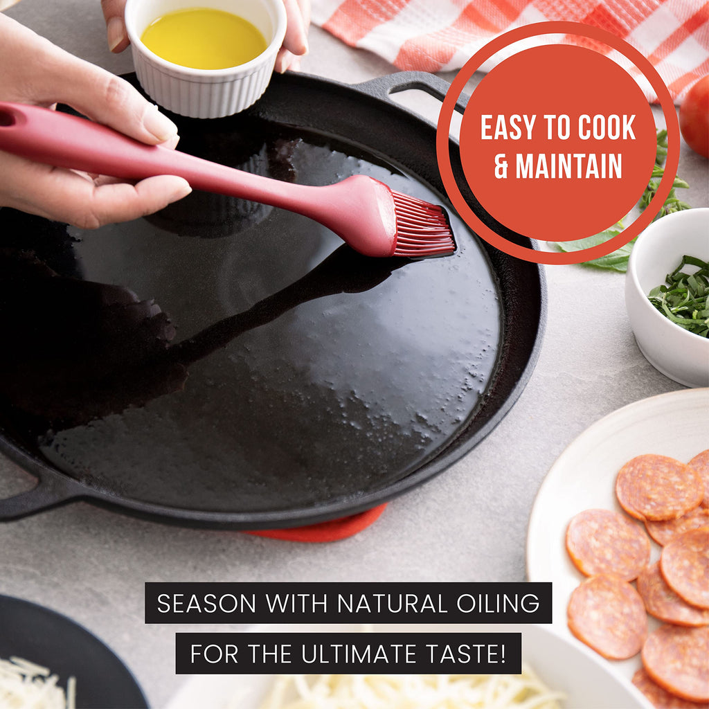 Chef Pomodoro Cast Iron Pizza Pan, Inch Pre-Seasoned Skillet, with Handles, Baking Pan, Round Griddle for Dosa Tawa Roti, Comal for Tortillas, Baking Stove, Oven, Grill BBQ and Campfire (12-inch)
