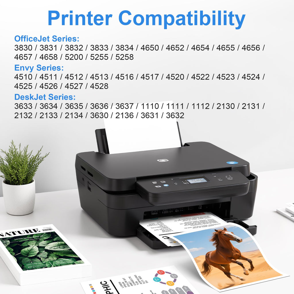 INKCLOUD 63XL Ink Cartridges Black and Color Combo Pack Compatible with HP 63 Ink 63XL Work with HP OfficeJet 3830 5255 5258 Envy 4520 4512 4513 4516 DeskJet 1112 1110 3630 3632, 2Pack