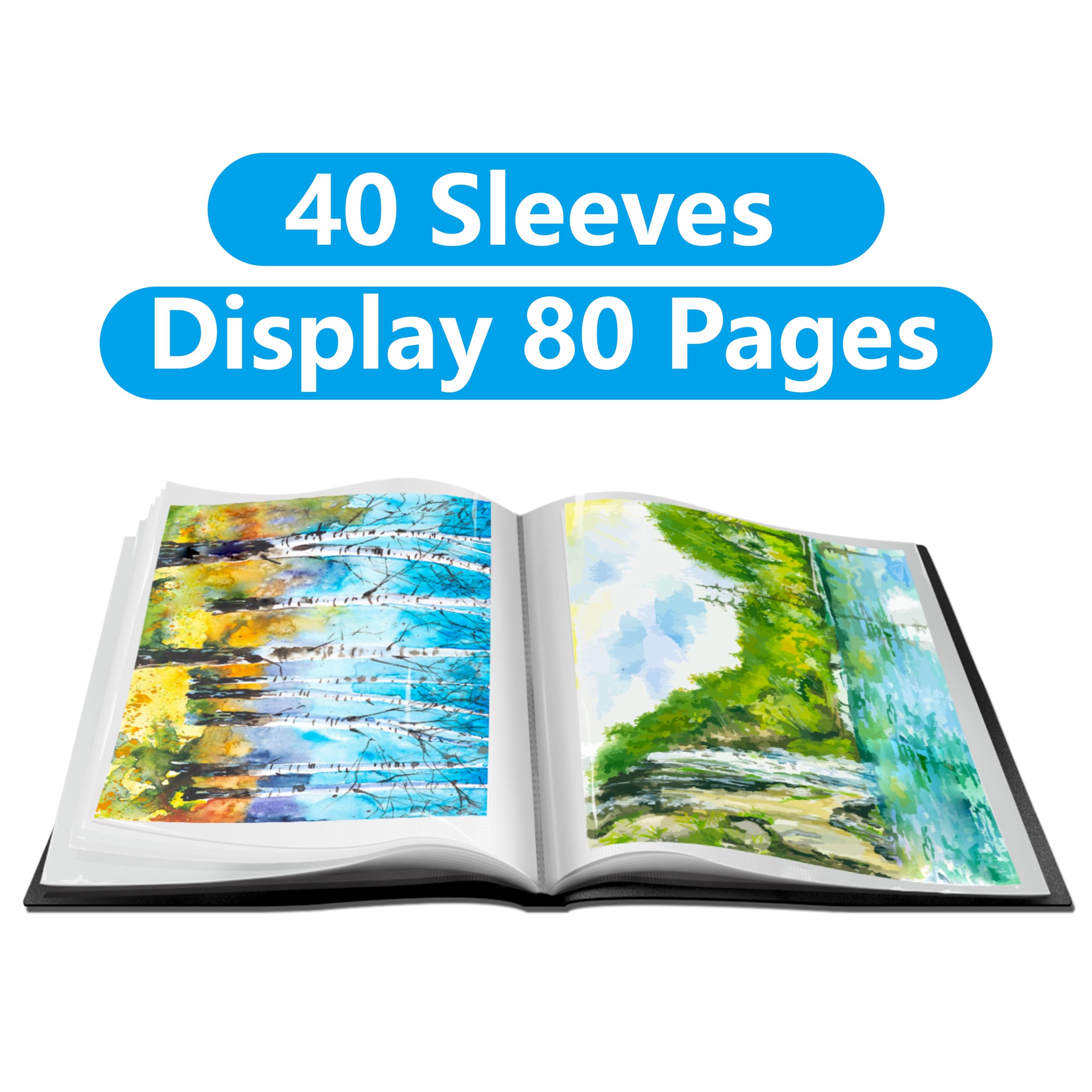Presentation Book 40 Clear Pockets Sleeves Protectors Art Portfolio Clear Book for Artwork, Report Sheet, Letter (Can Accommodate 19.1 X 13.3inch)