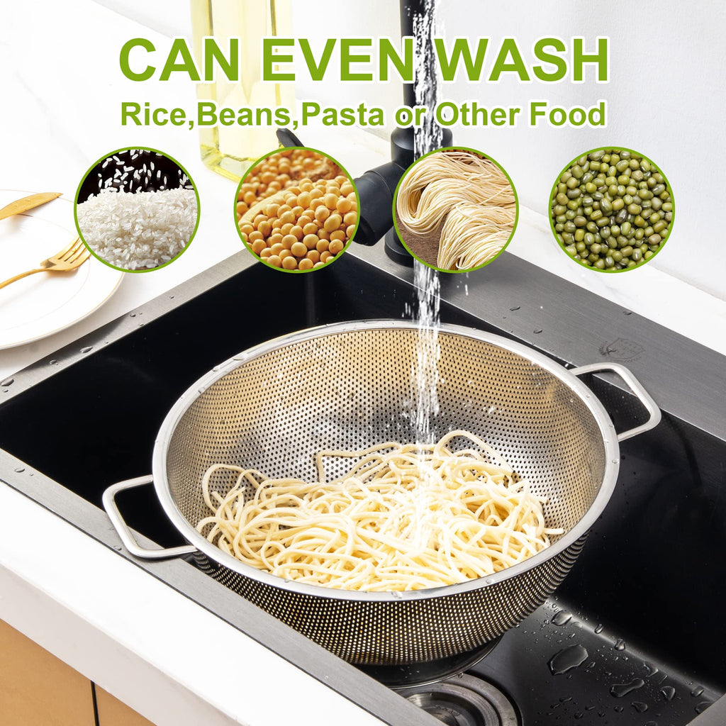 Colander Stainless Steel 3-Quart, Strainer for Kitchen Food, Dishwasher Safe