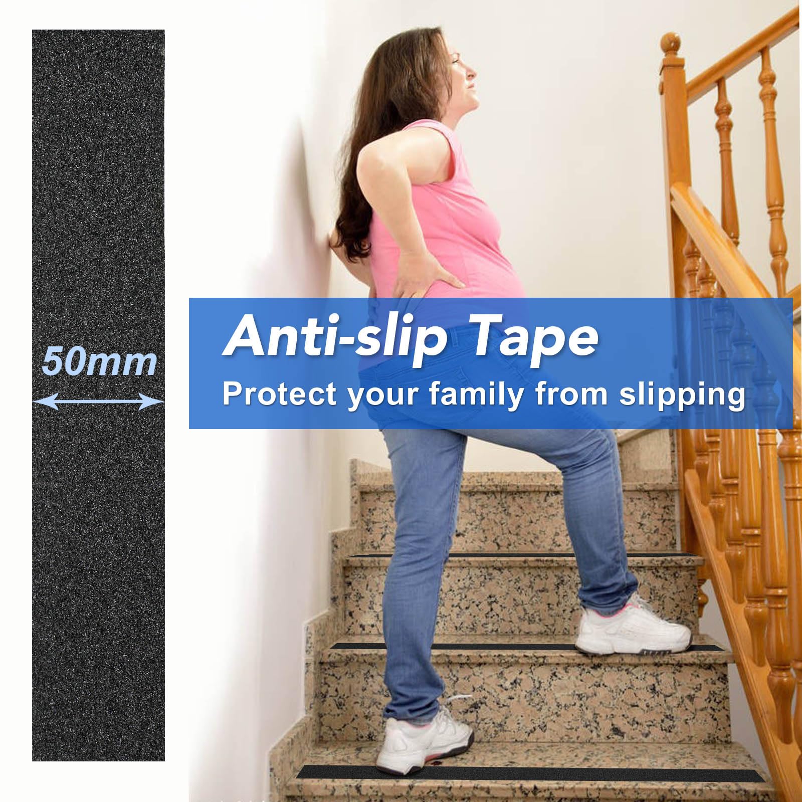 BOMEI PACK Heavy Duty Black Anti Slip Tape, Waterproof Non Slip Safety Tape for Stair Steps Outdoor/Indoor, 2Rolls Grip Traction Tape 2 Inch x 33Ft