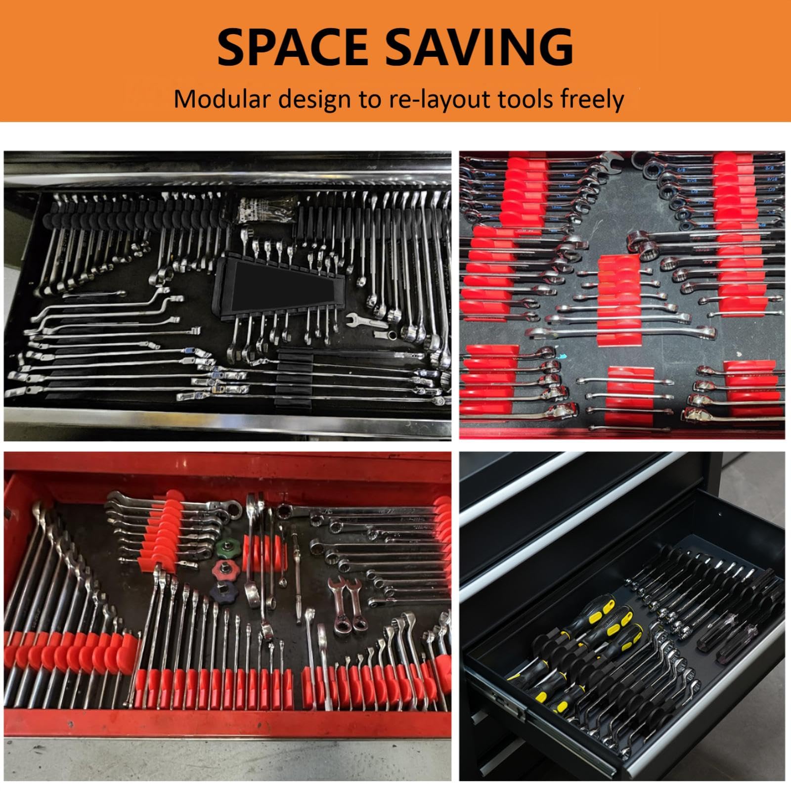 52 pcs Modular Wrench Organizers for Tool Drawers - Wrench Rack with Metric&SAE Labels, Perfect Tool Storage Holder. Gift for Father and Boyfriend (Black)