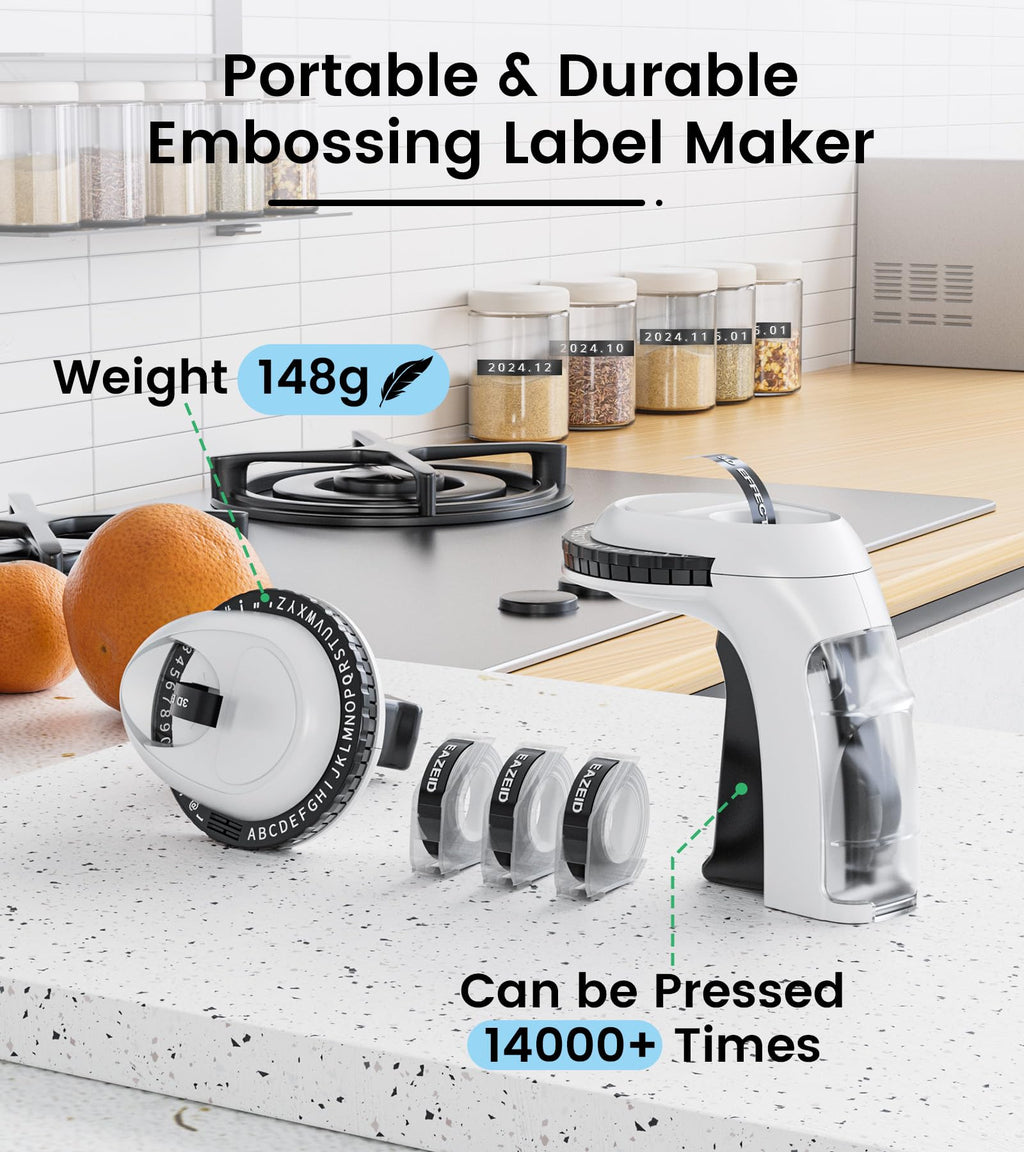EazeID Embossing Label Maker Machine with Tapes, Vintage Embossed Label Maker, Retro Embosser Labeler with 3 Rolls Labels Waterproof for Home Office Kids DIY Crafting Scrapbooking Supplies, Black